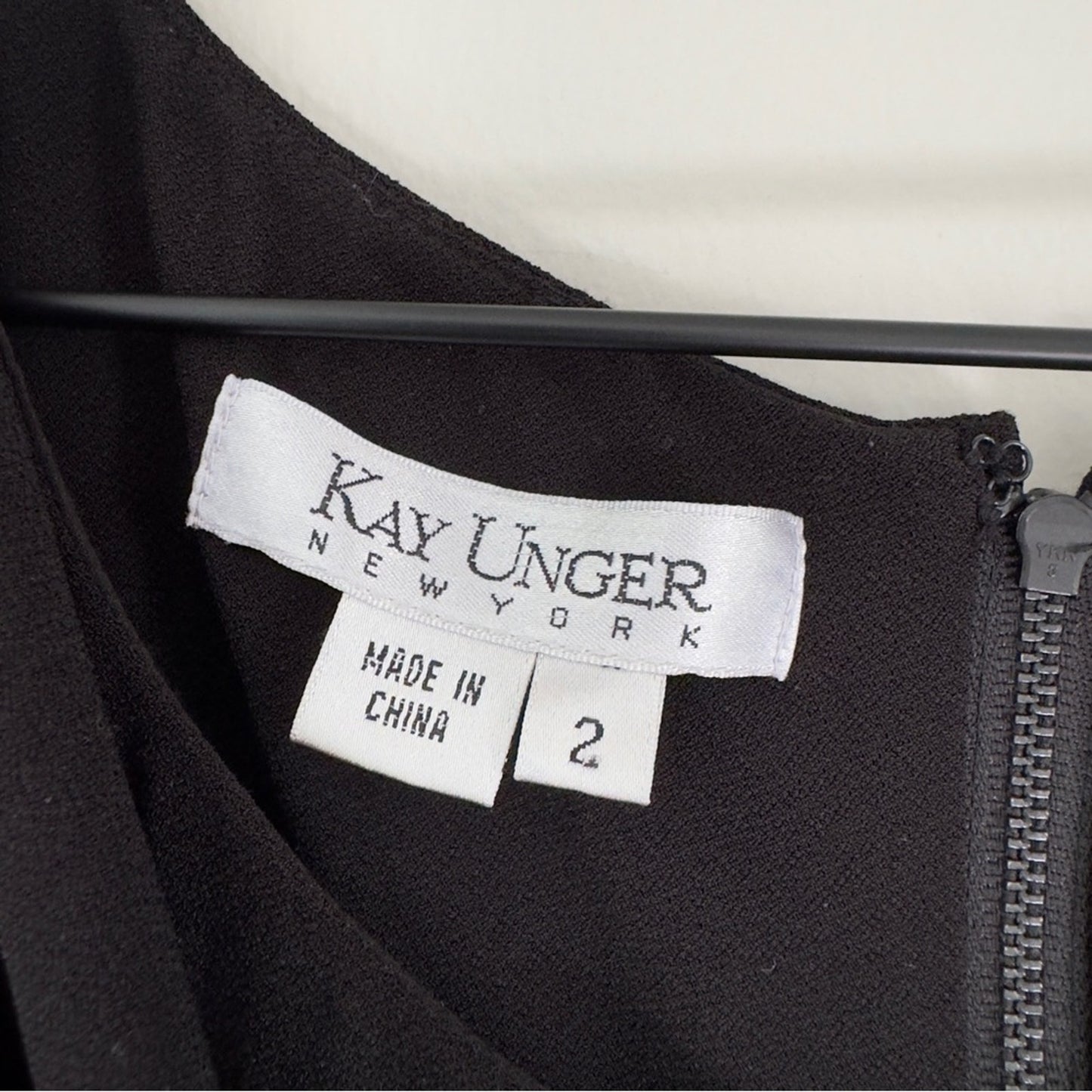 Kay Unger 3/4 Sleeve Sash Style Front Mini Dress Solid Black Zip Up Back Zipper