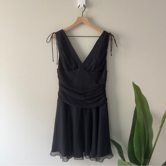 Express Vintage Y2K 100% Silk Shell Black V-Neck Mini Dress A-Line Sleeveless 12