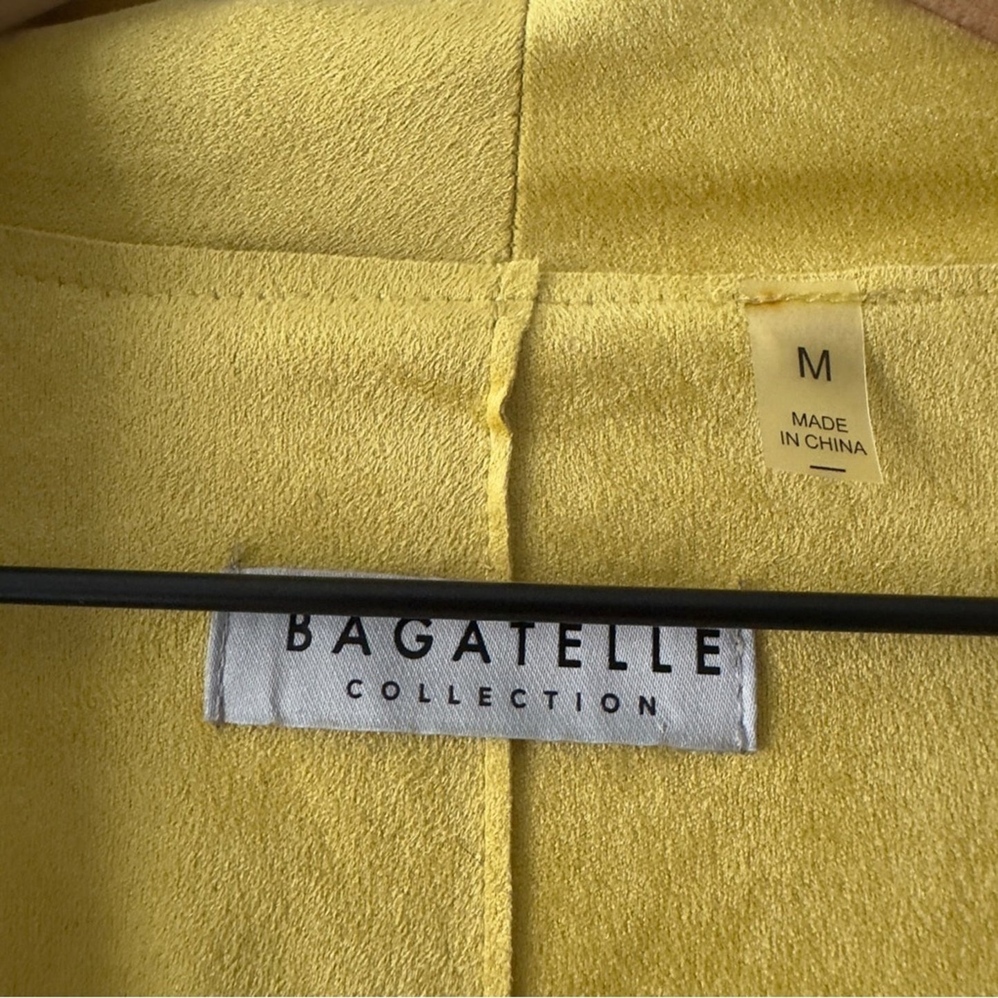 Bagatelle Faux Suede Yellow Open Front Jacket Long Sleeve Front Zipper Pockets M