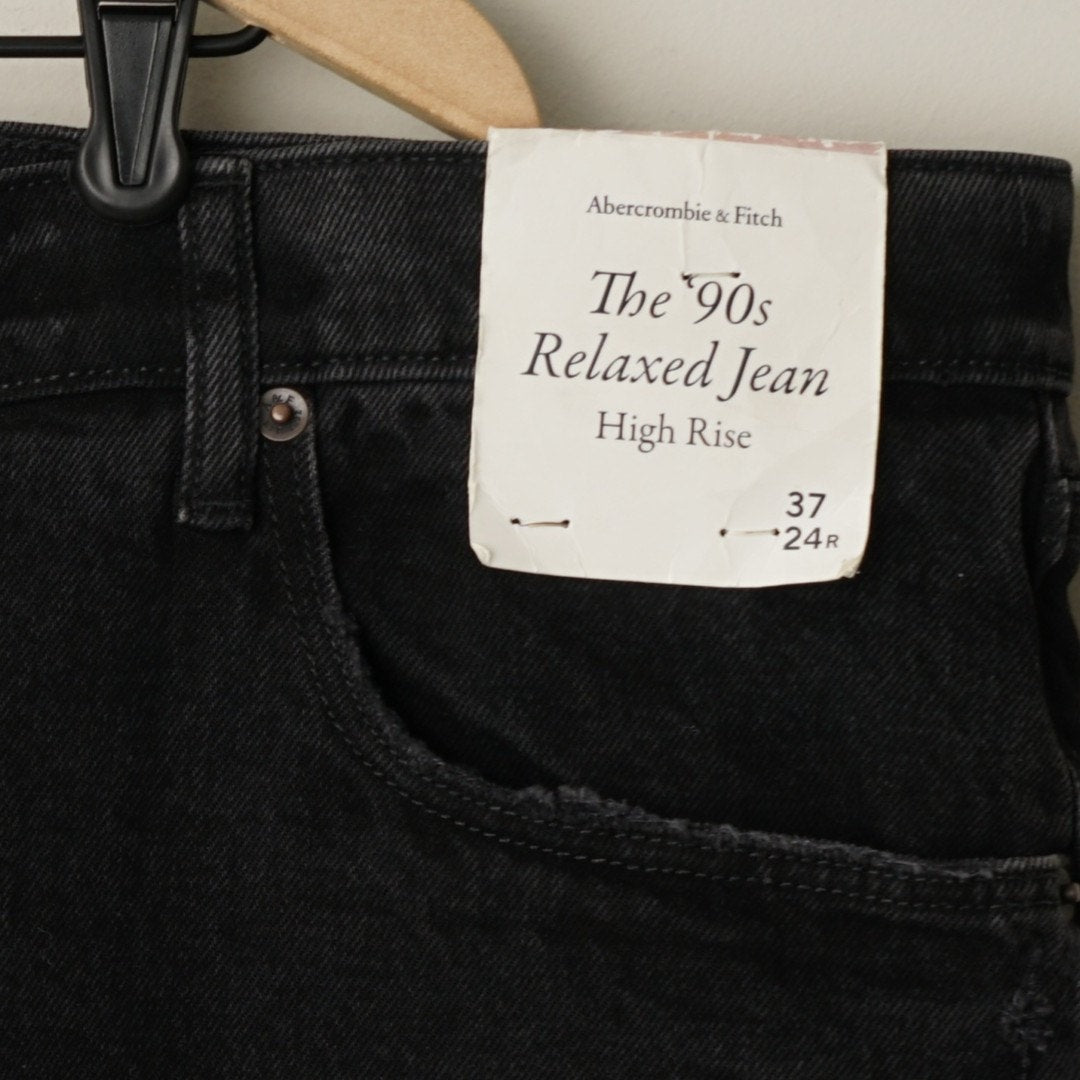 Abercrombie & Fitch The '90s Relaxed Jean High Rise Jeans Black Denim Ripped NWT