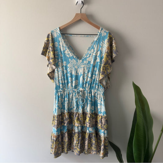 Daily Practice by Anthropologie Tiered Ruffle Mini Dress floral Flowy v-neck EUC