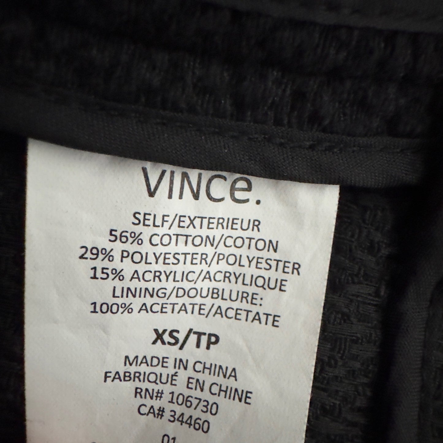 Vince Open Front Lightweight Blazer Jacket Cotton Blend Fall Winter Textured XS