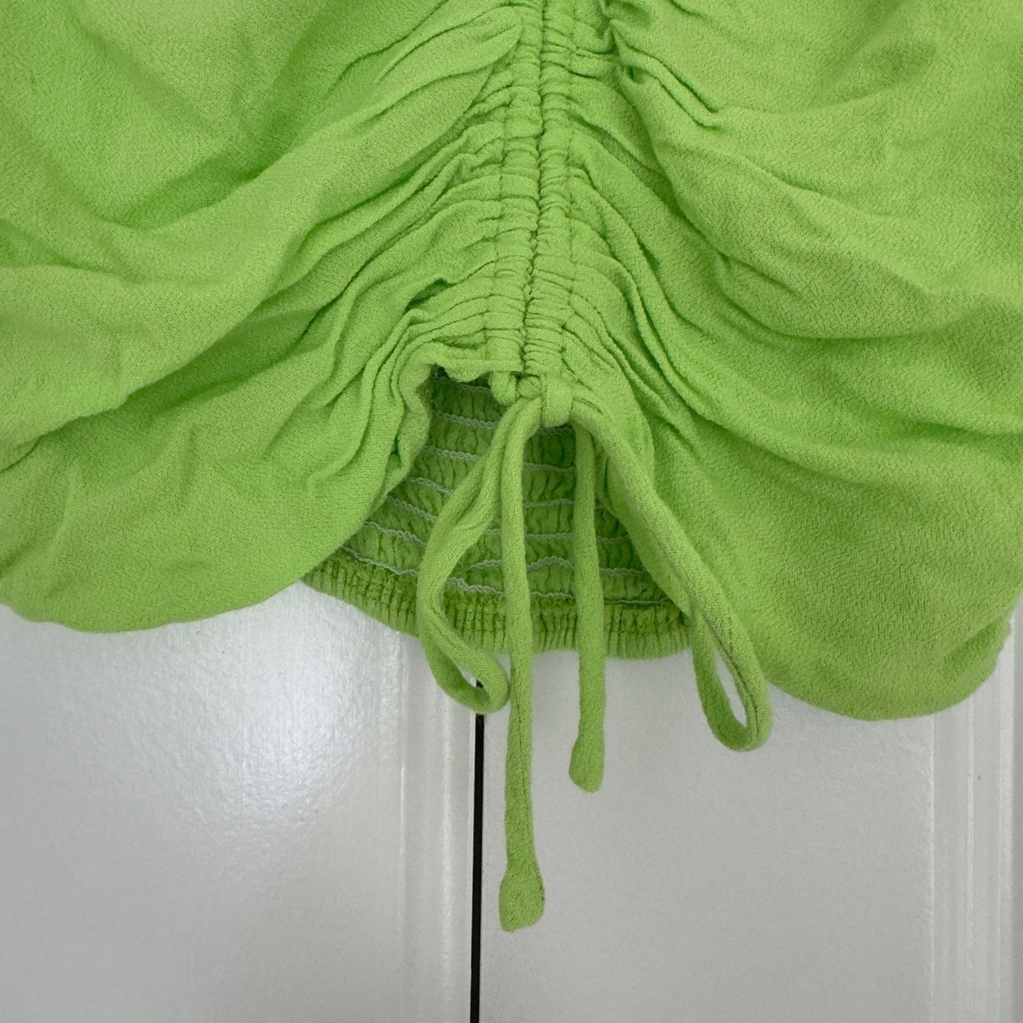 Princess Polly Darshan Top Lime cropped cinched ruched front cap sleeve v-neck 2