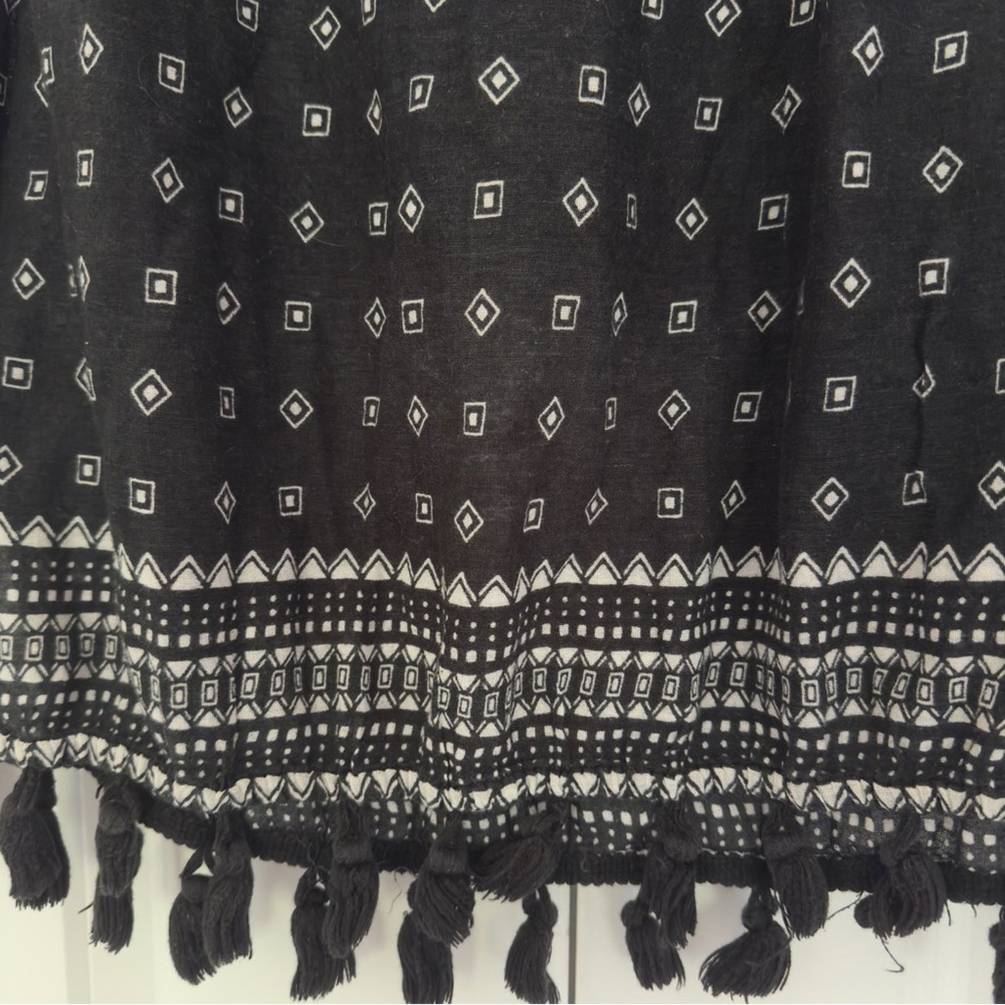 Madewell Tassel Hem Tank Top Geometric Aztec Print Sleeveless Ruched V-neck
