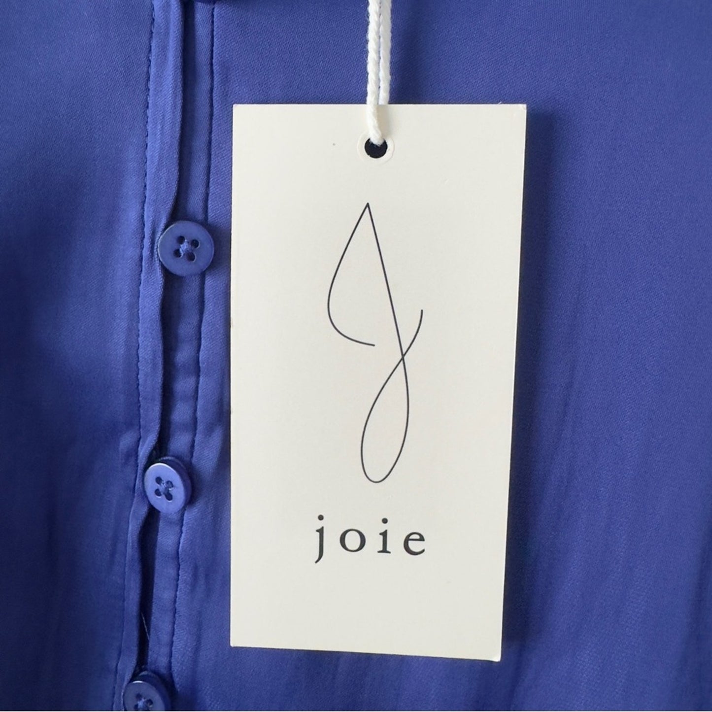 Joie Blue Flutter Sleeve Blouse Tie Front Button down Ruffle V-Neck Solid blue S