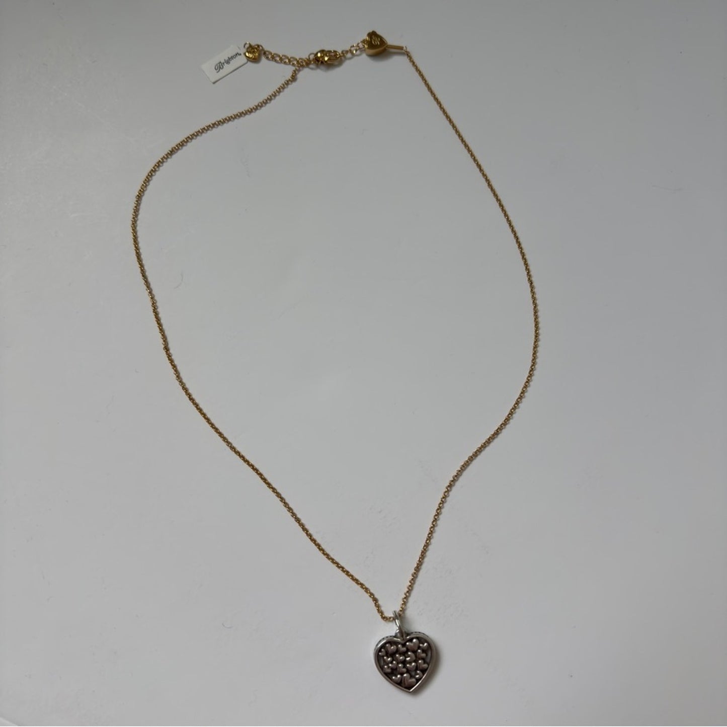 Brighton Elegant Gold & Silver Heart Pendant 2024 Necklace Chain w/ Rainbow Bag