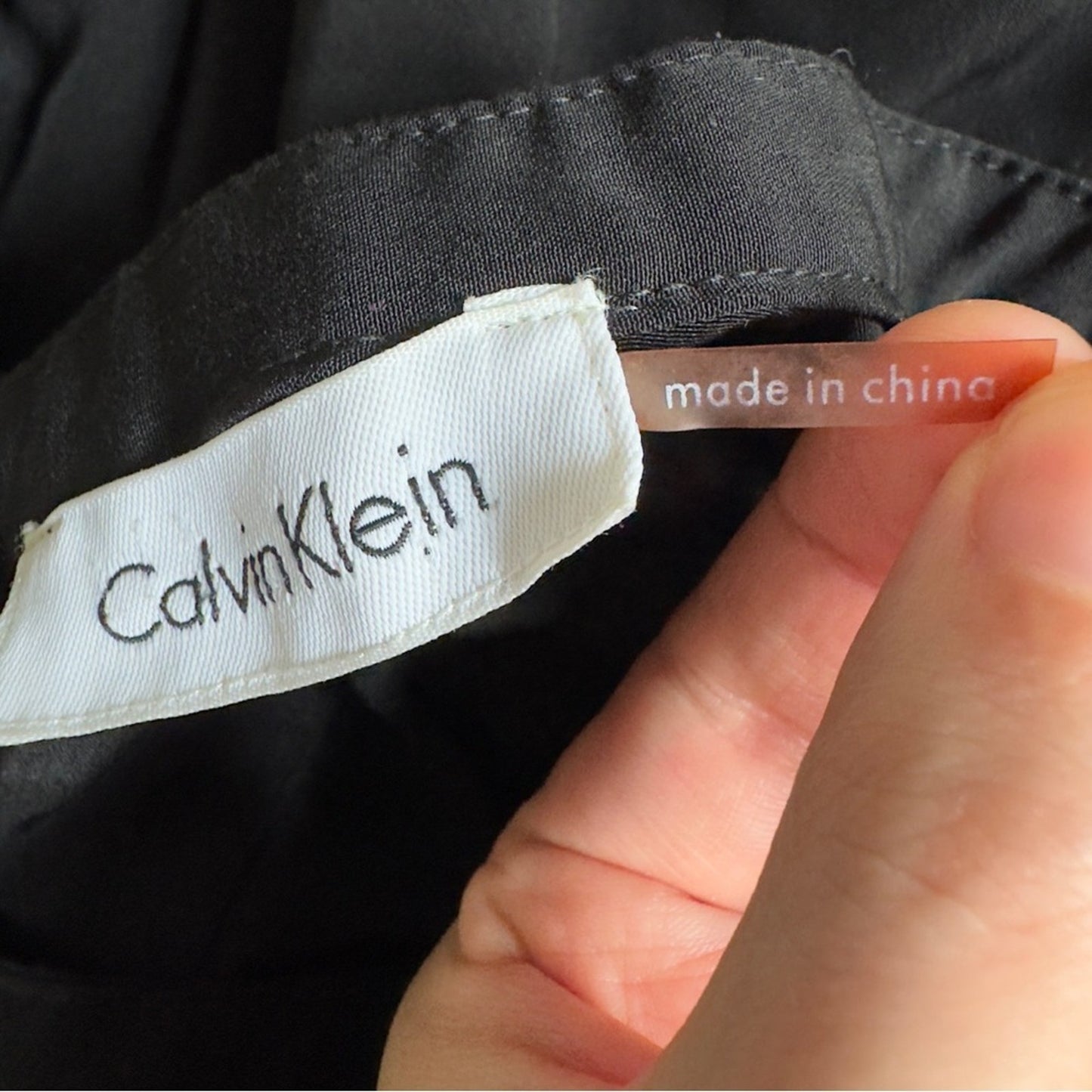Calvin Klein Black Button-Up Front Jumpsuit Gold Accents Zipper Pockets Tie Belt
