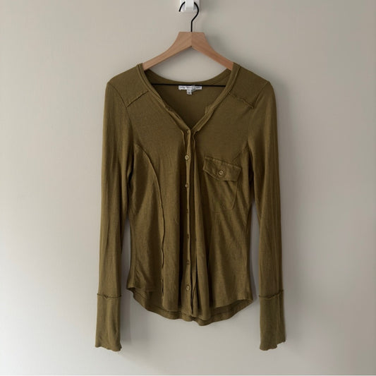 Young Fabulous & Broke Button Down Shirt Linen Blend Front pocket long sleeve S