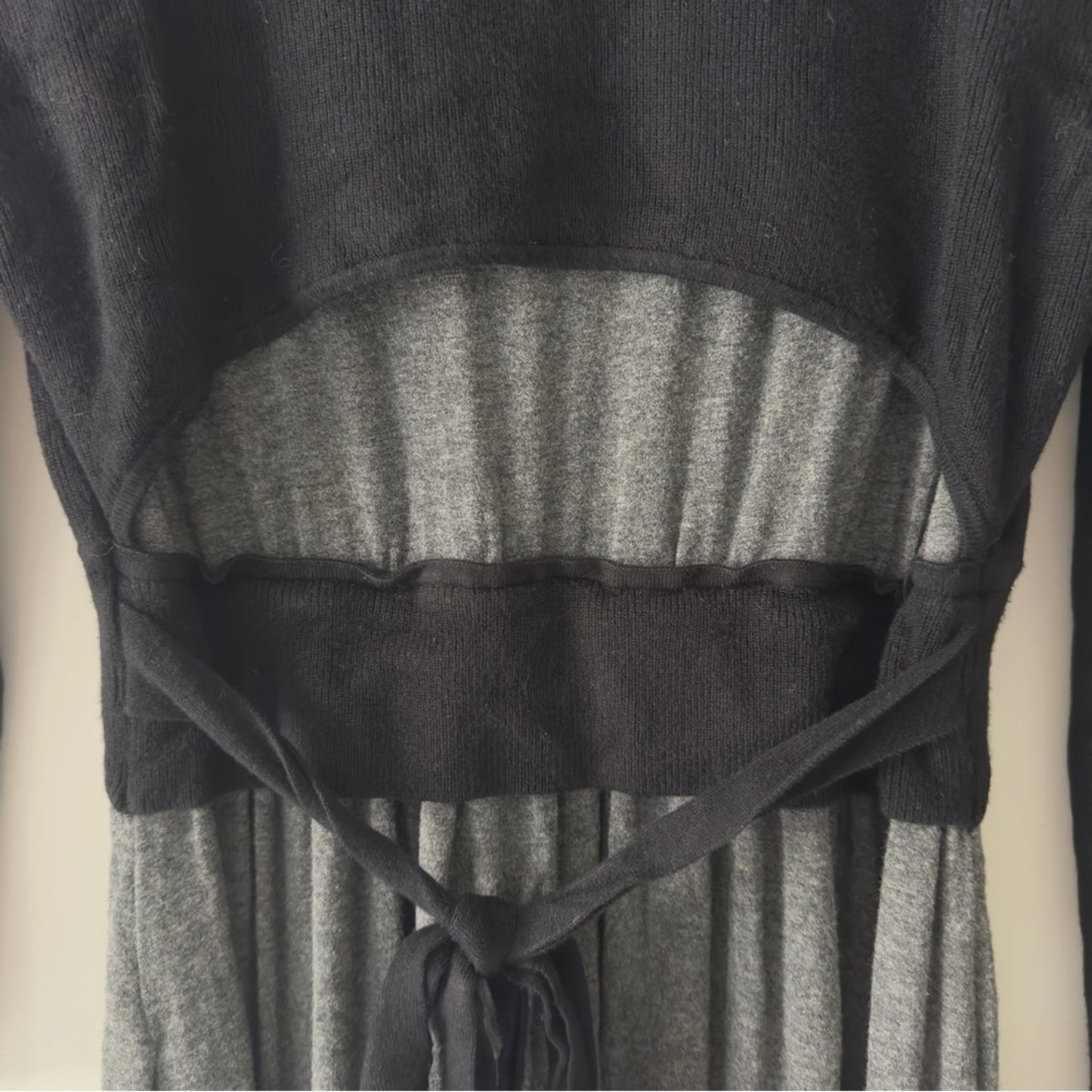 Anthropologie Moth Turtleneck Black Gray Ribbed Knit Dress Tie Waist long sleeve