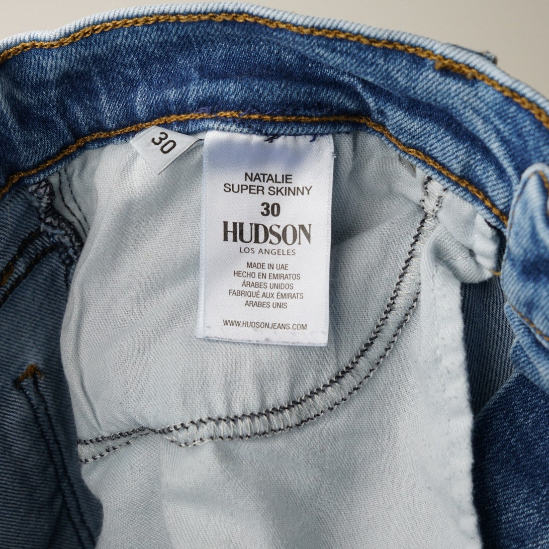 Hudson Natalie Super Skinny Jeans Raw Hem Zip Button Cotton Blend Stretch Light