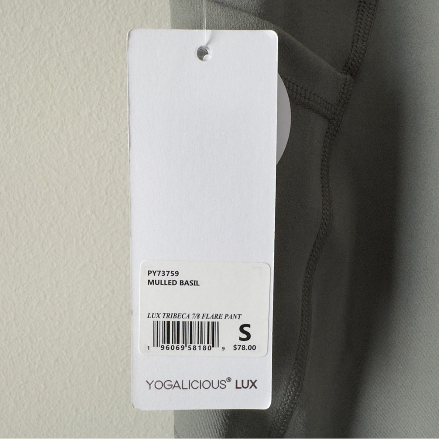 Yogalicious Lux Tribeca 7/8 Flare Pants in Mulled Basil stretch mid waist rise S