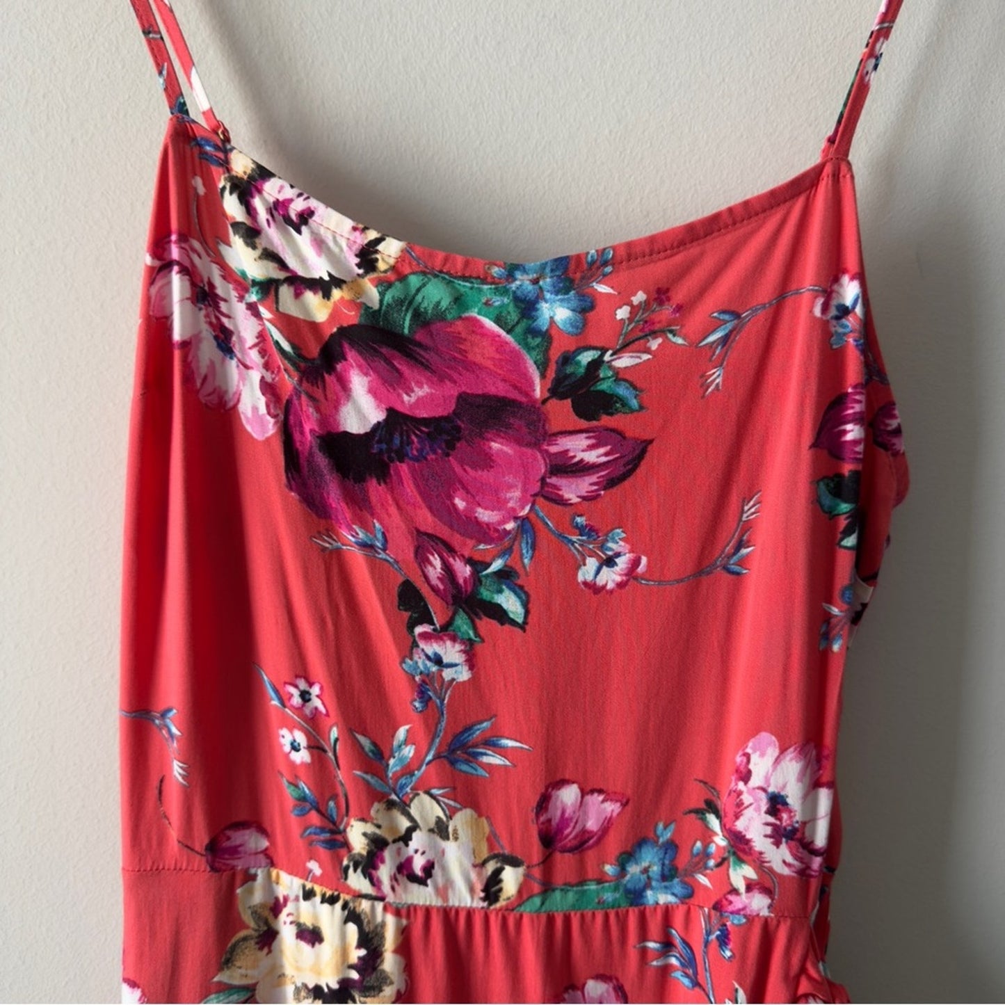 Express Floral Mini Faux Rap Dress adjustable spaghetti straps tropical ruffle M