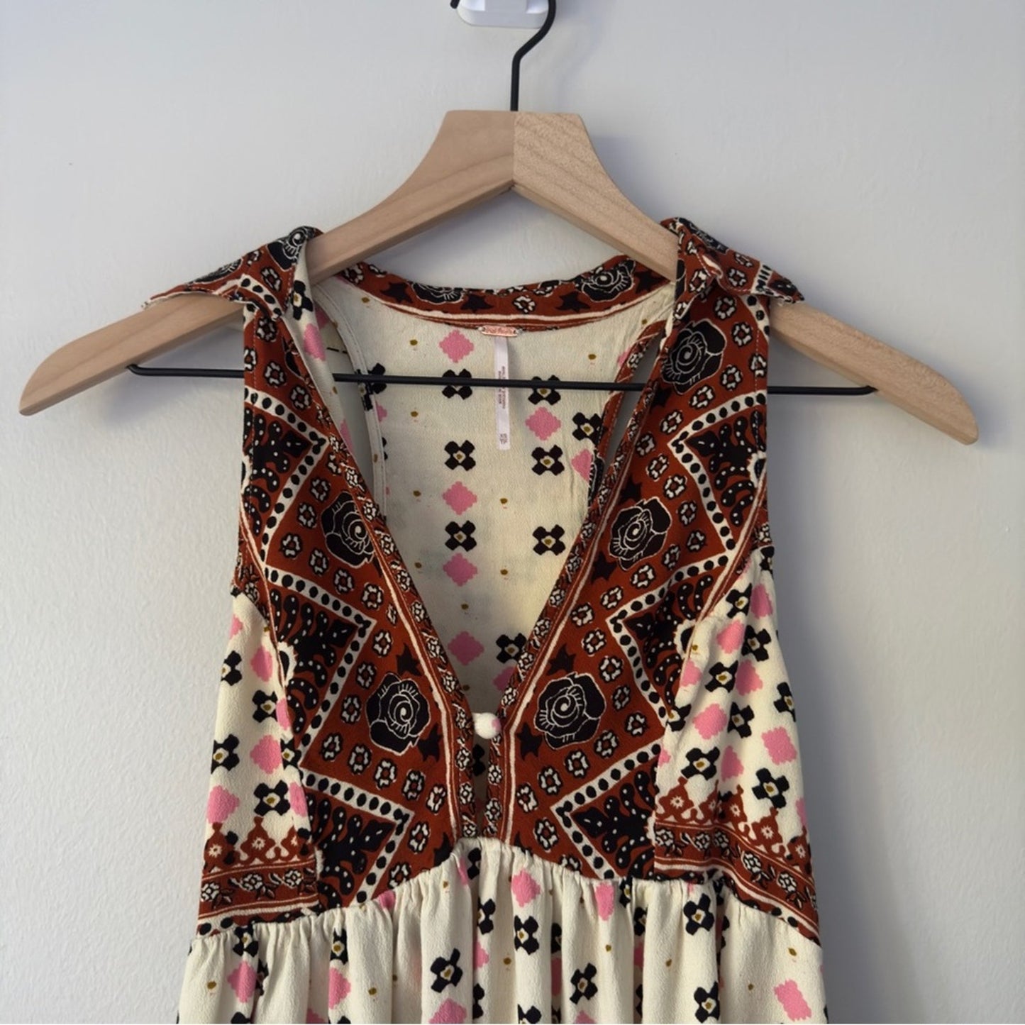 Free People Charlotte Tunic Top Tribal Print Boho Bohemian Collared Button Neck