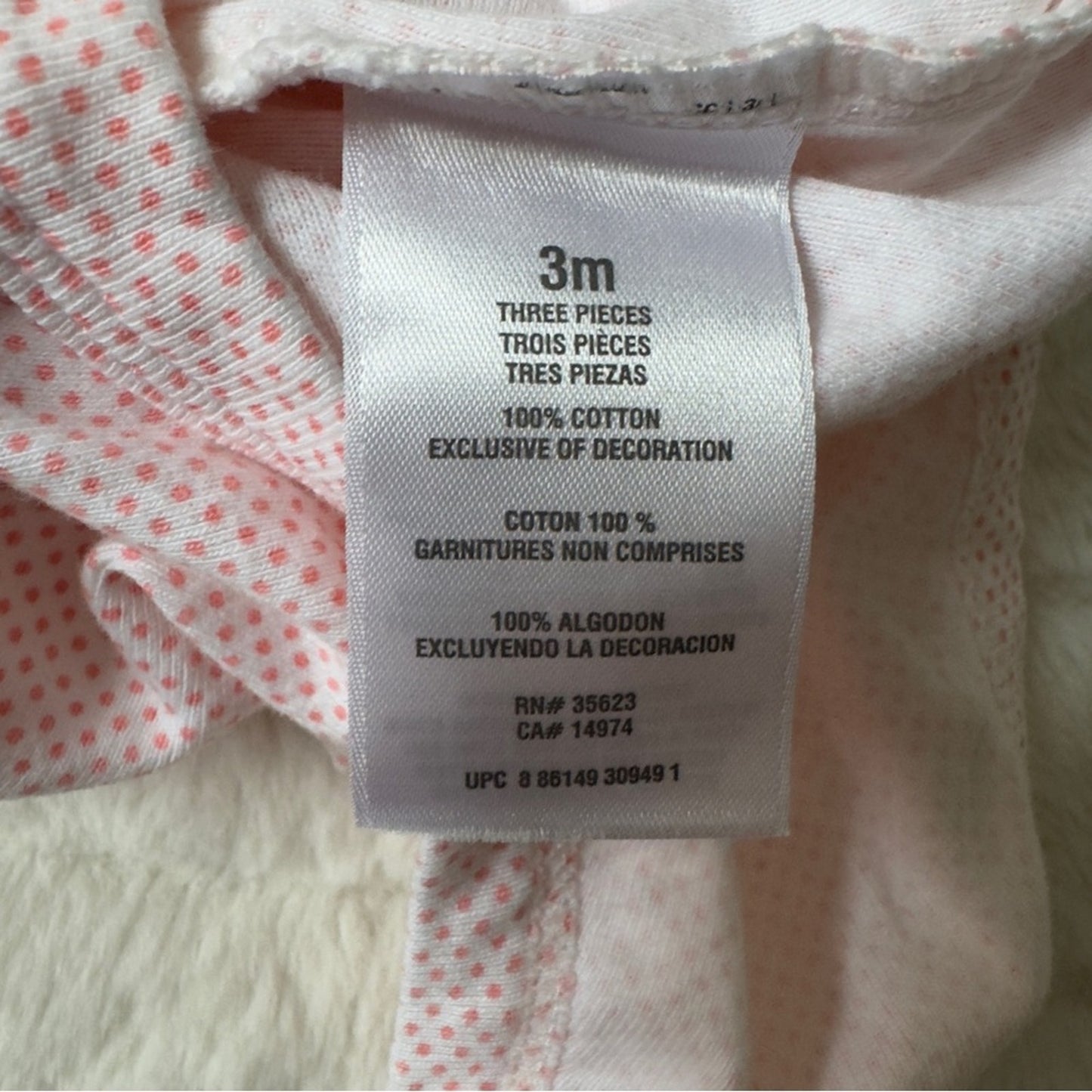 Carter's Pink Polka Dot Baby onesie one piece short sleeve bow snaps 3 months 3m