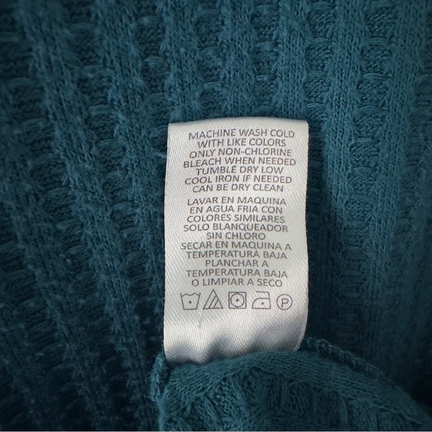 Revolve Chaser Teal Hooded Sweater Top Waffle Knit pullover long sleeve hood L