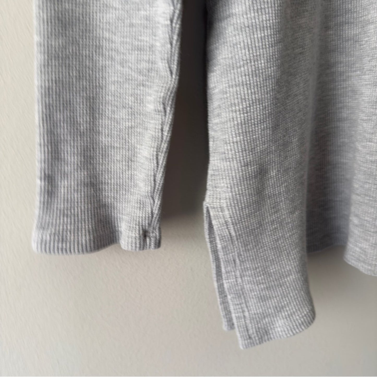Eileen Fisher Mock Neck Gray Knit Top slit hem ribbed solid minimalist casual S