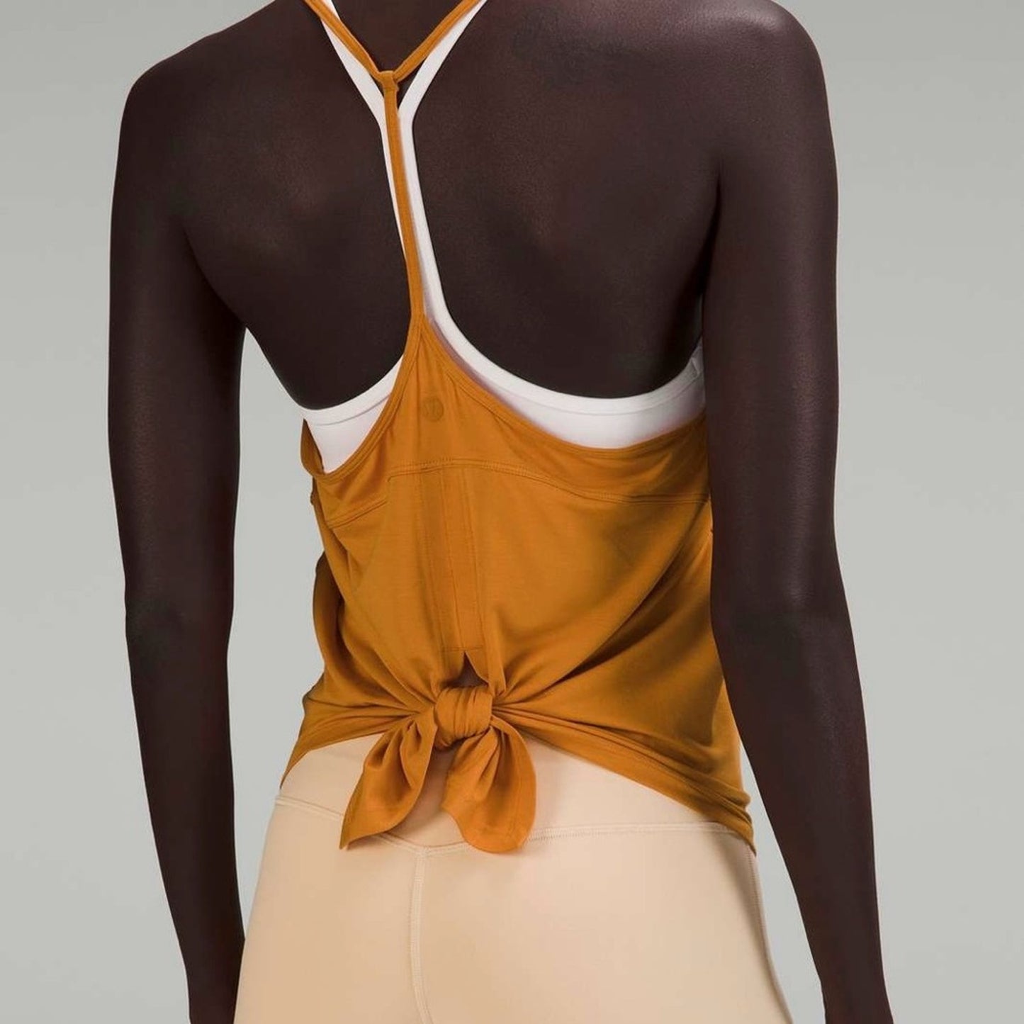 Lululemon Modal-Silk Yoga Tank Top in Autumn Orange athletic yoga Flowy tie back