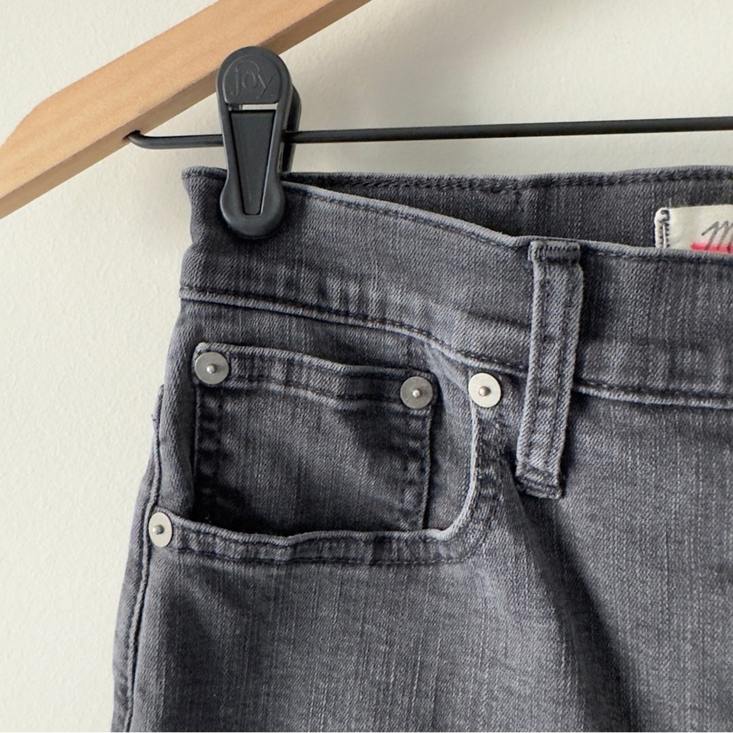 Madewell Cali Demi-Boot Jeans gray button fly stretch pockets cotton blend logo