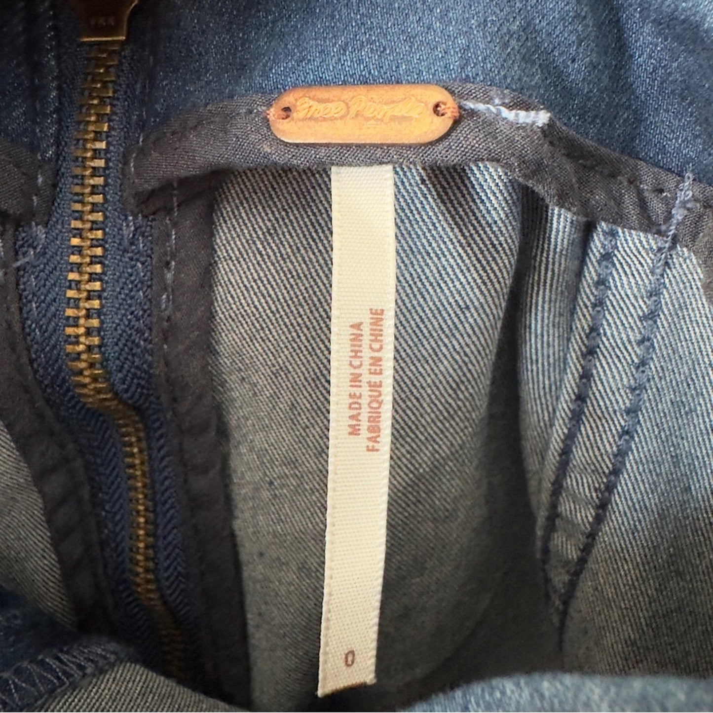 Free People Modern Femme Blue Denim Mini Skirt Dark Wash Zip Up Zipper Back Jean