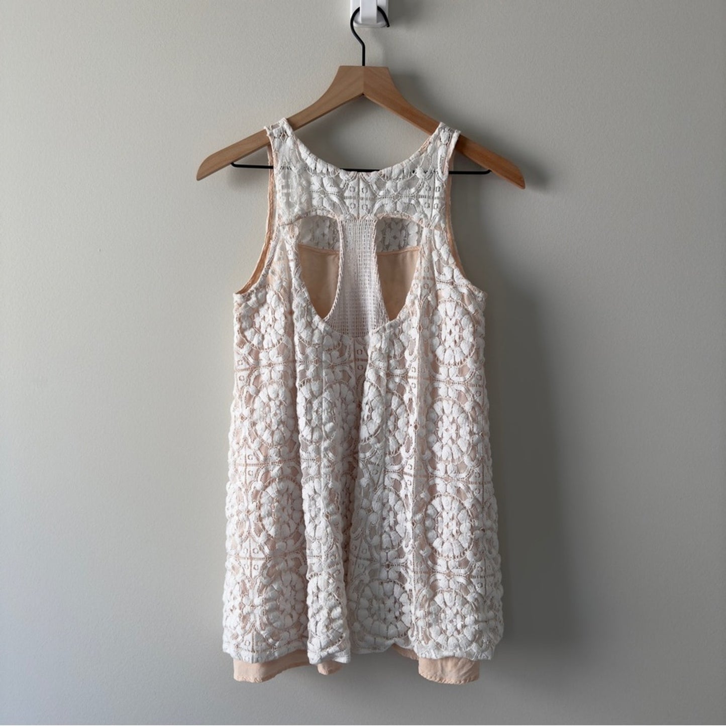 Free People lace overlay mini dress pink white cutout Racerback sleeveless short
