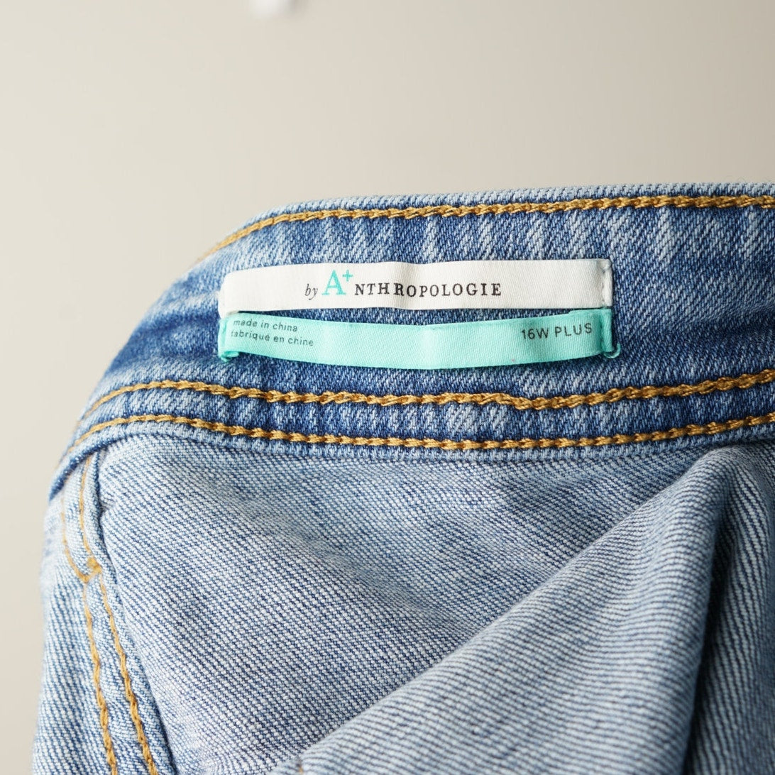 A+ by Anthropologie Pilcro Slim Boyfriend Crop Jeans Denim Zip Button Blue EUC