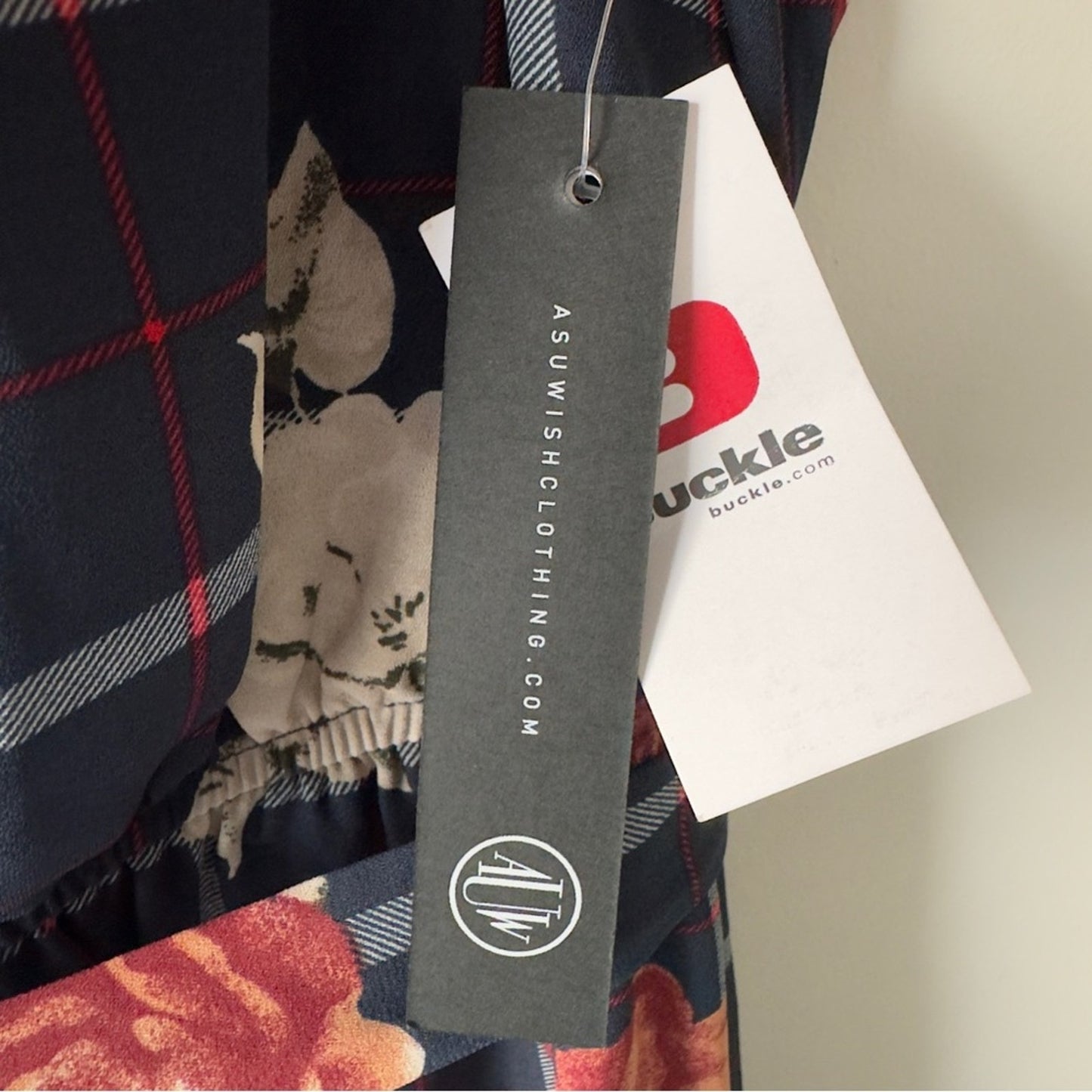 Buckle As U Wish Navy Floral Checkered Jumpsuit Tie Waist Cropped Spaghetti Blue