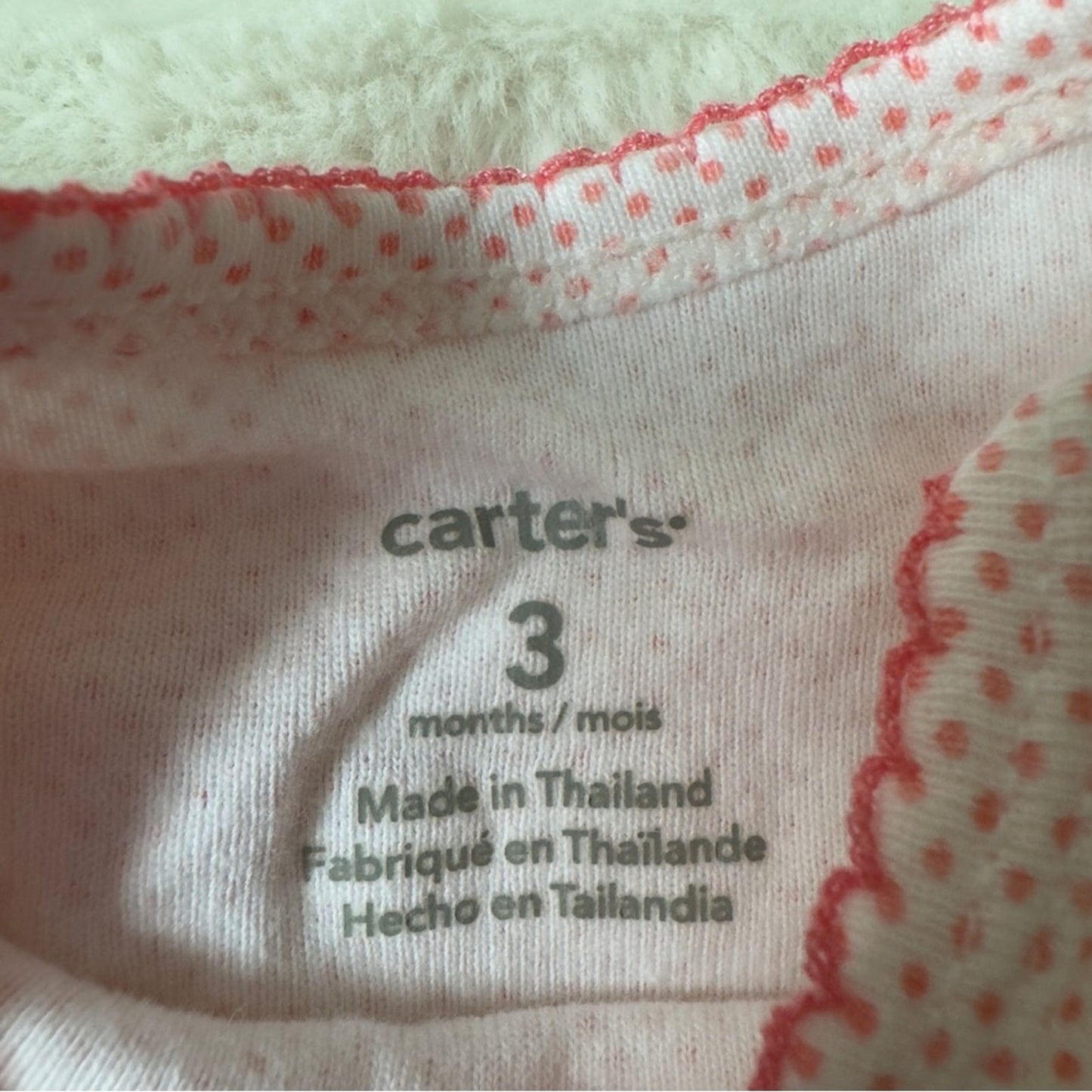 Carter's Pink Polka Dot Baby onesie one piece short sleeve bow snaps 3 months 3m