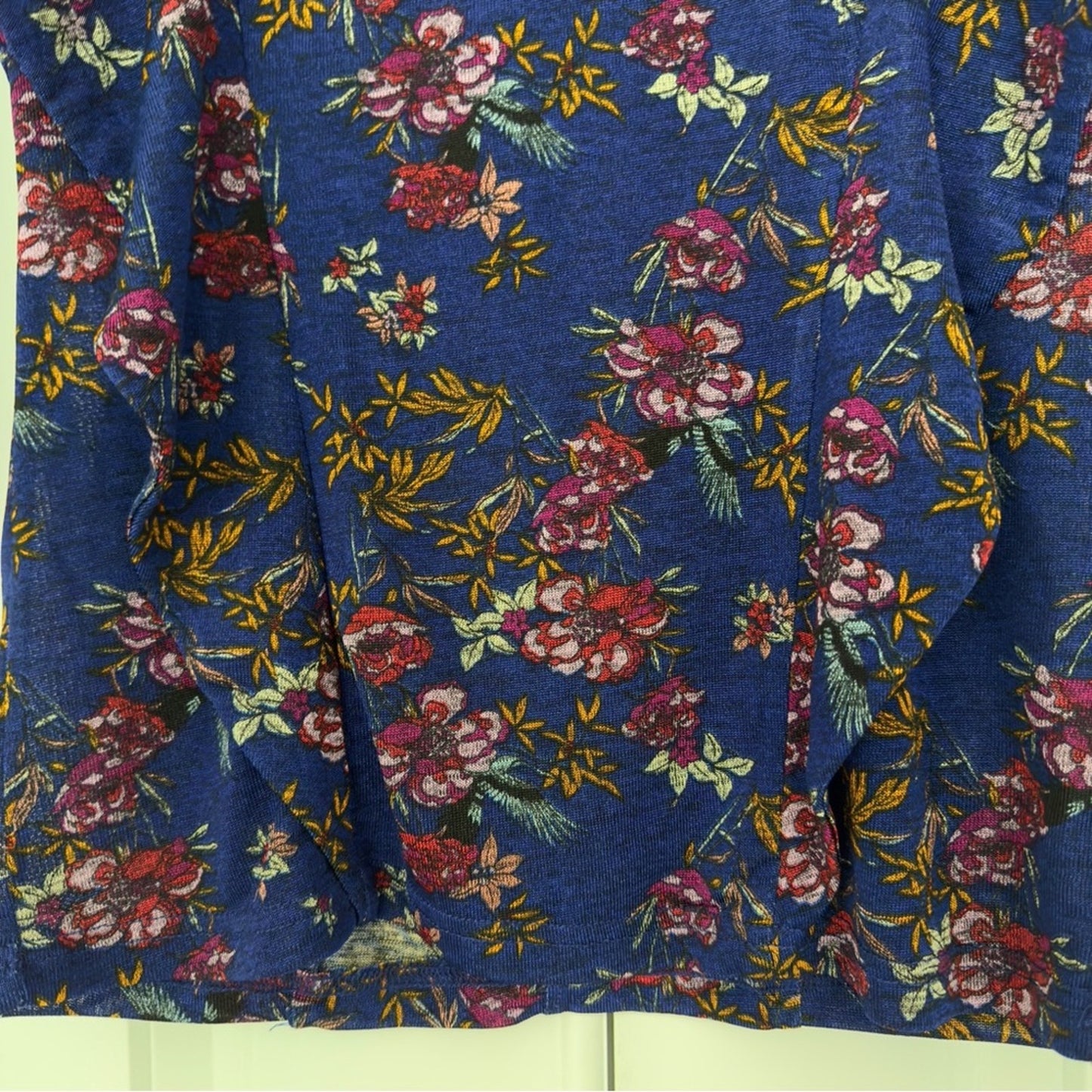 Free People Dock Street Top Ruffle Floral 3/4 Sleeve Top Button Keyhole Back XS