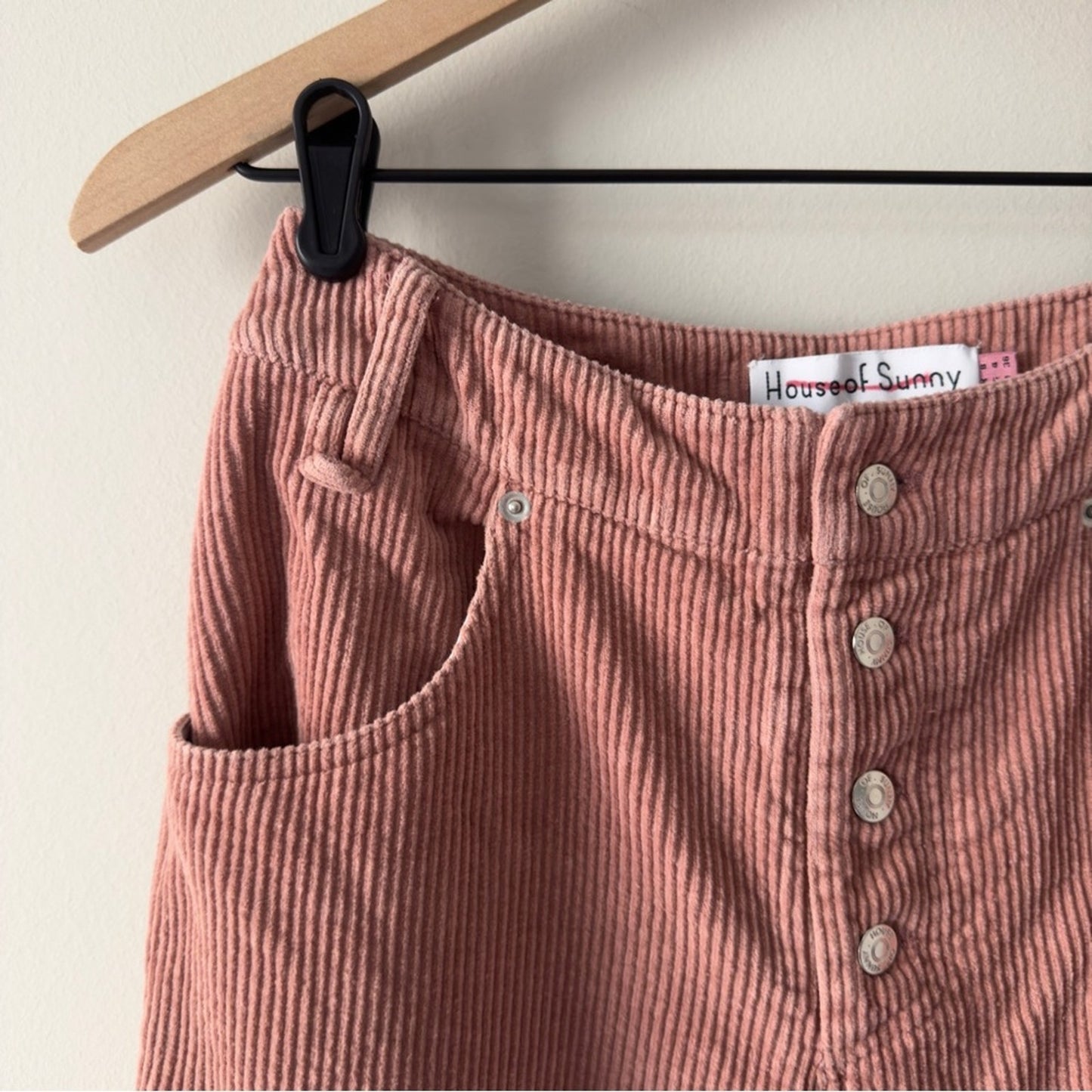 House of Sunny Pink Corduroy Pants Button Fly Ombre raw fringe hem pockets boho