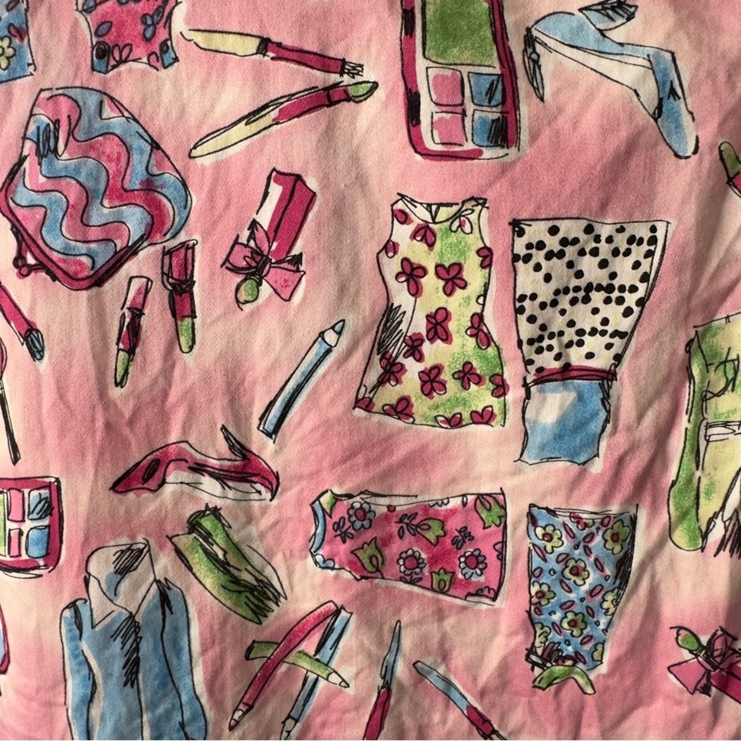 Vintage 90s–2000s Danny & Nicole Pink Patterned Halter Dress Girly Makeup Print