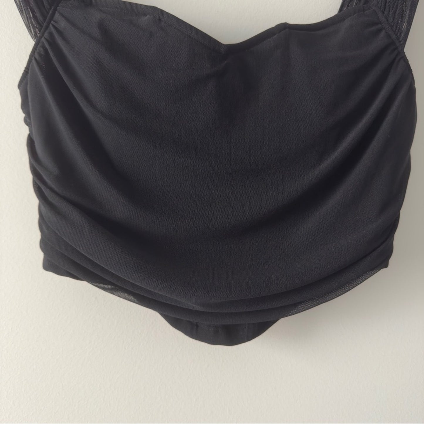 Shein Ruched Black Off-Shoulder Crop Top Corset Style Sleeveless Solid Zip Back