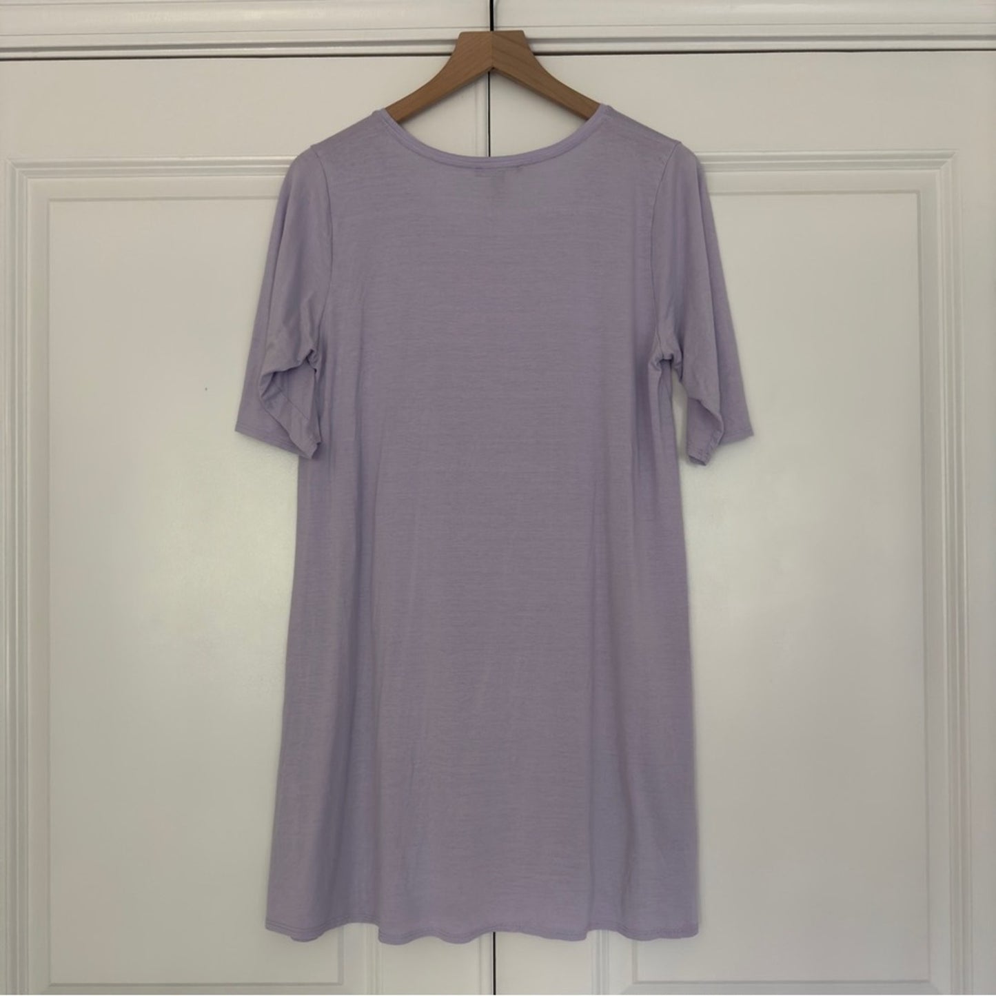 Eileen Fisher Lavender short sleeve mini shift dress solid stretch round neck M