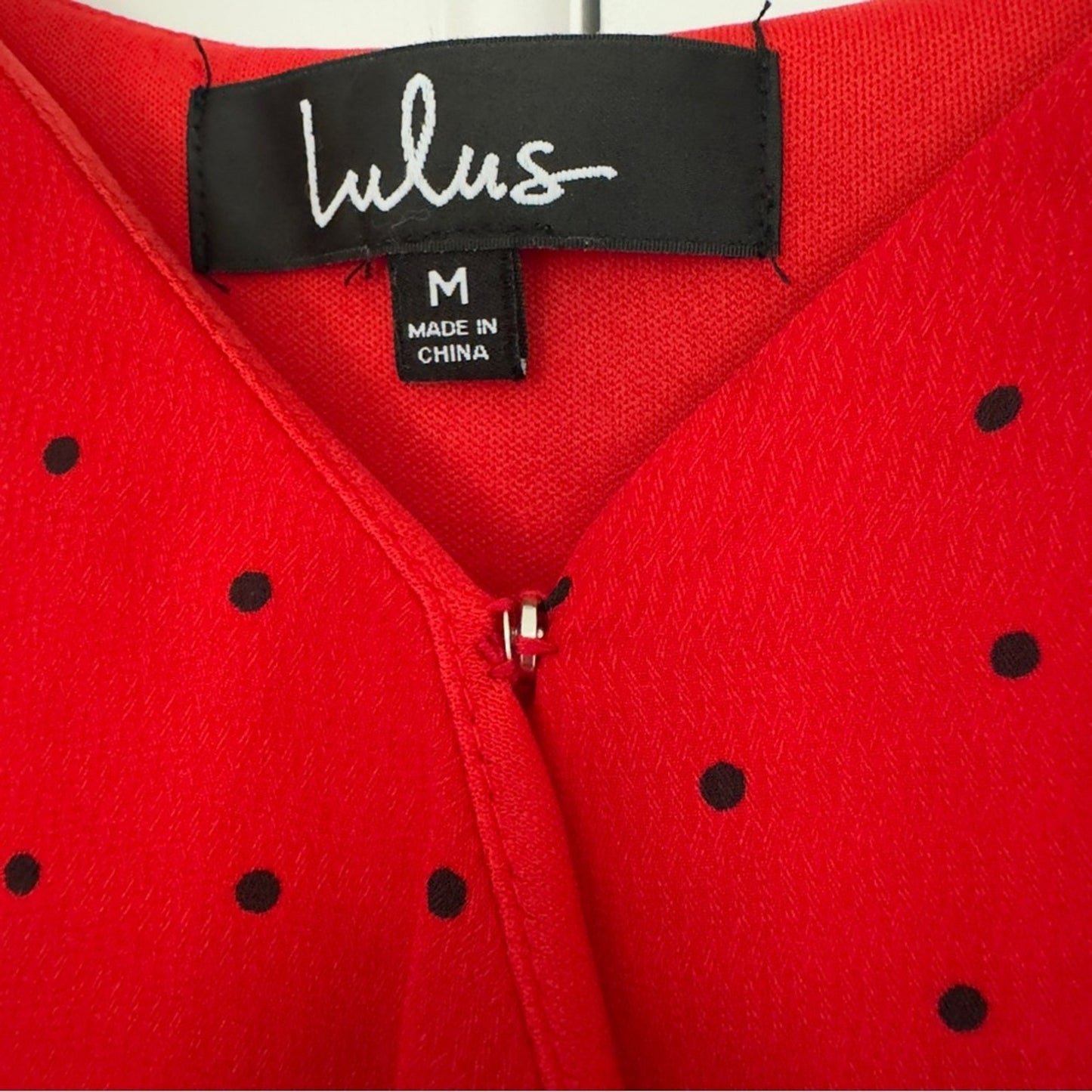Lulus polka dot wrap dress adjustable spaghetti straps lined snap v-neck red M