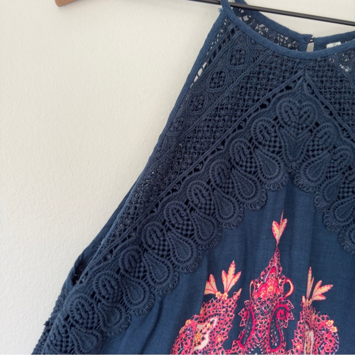 Free People Intimately Boho Paisley Pattern Spaghetti Strap Dress Button Up Lace