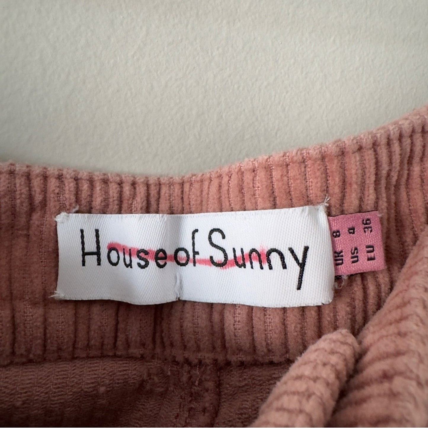 House of Sunny Pink Corduroy Pants Button Fly Ombre raw fringe hem pockets boho