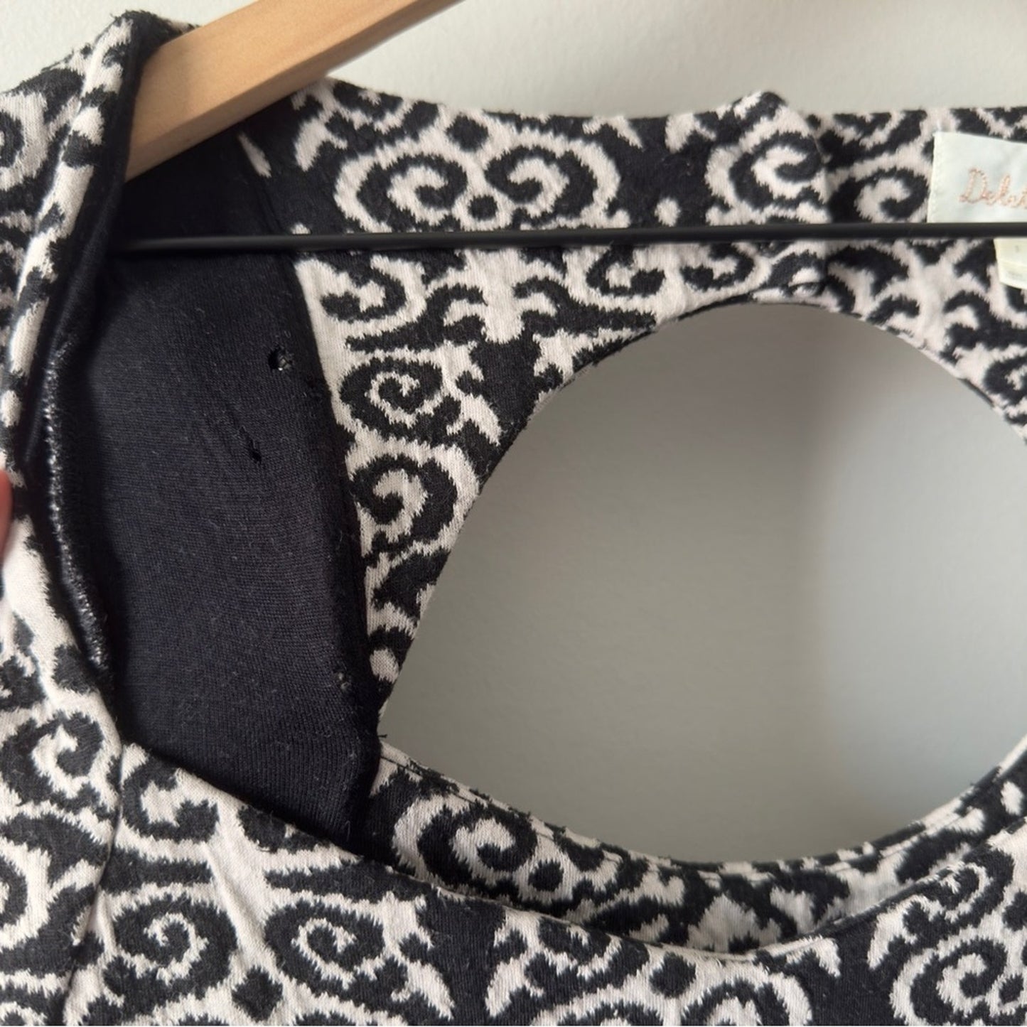 Anthropologie Deletta Black White Cutout Back Mini Dress A-Line Short Sleeve S