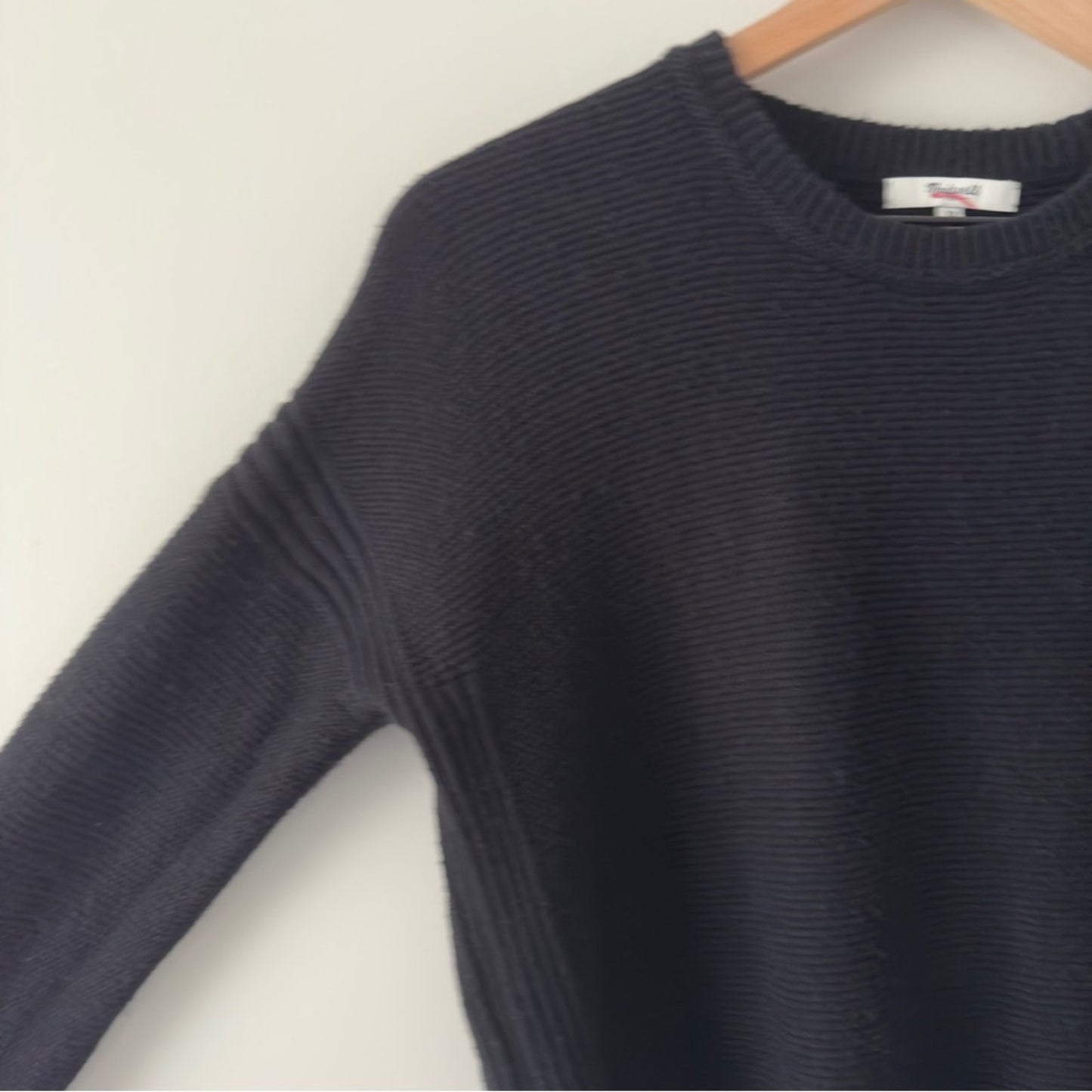 Madewell Tight Knit Pullover Sweater Cotton Blend Long Sleeve Crew Neck Black
