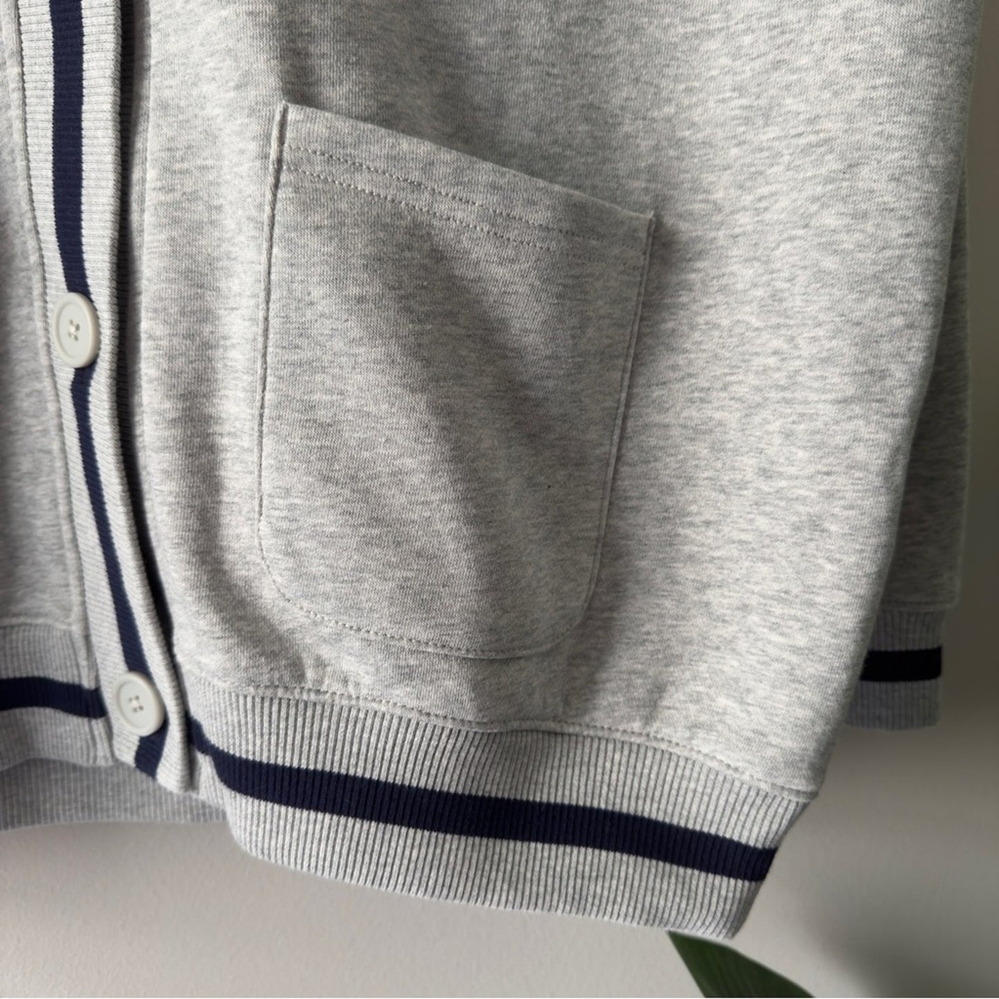 Gap Vintage Soft Oversized Cardigan Gray Sweater Navy Trim Button Down Cozy NWT