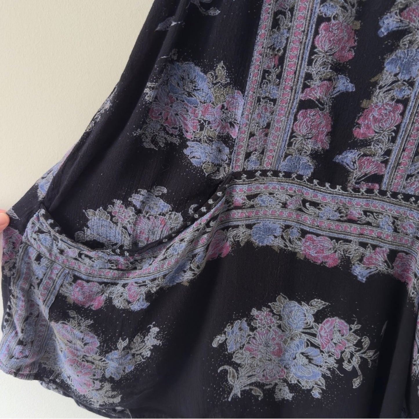 Free People Paradise Song Dress Black Floral Sleeveless mini pockets bohemian S
