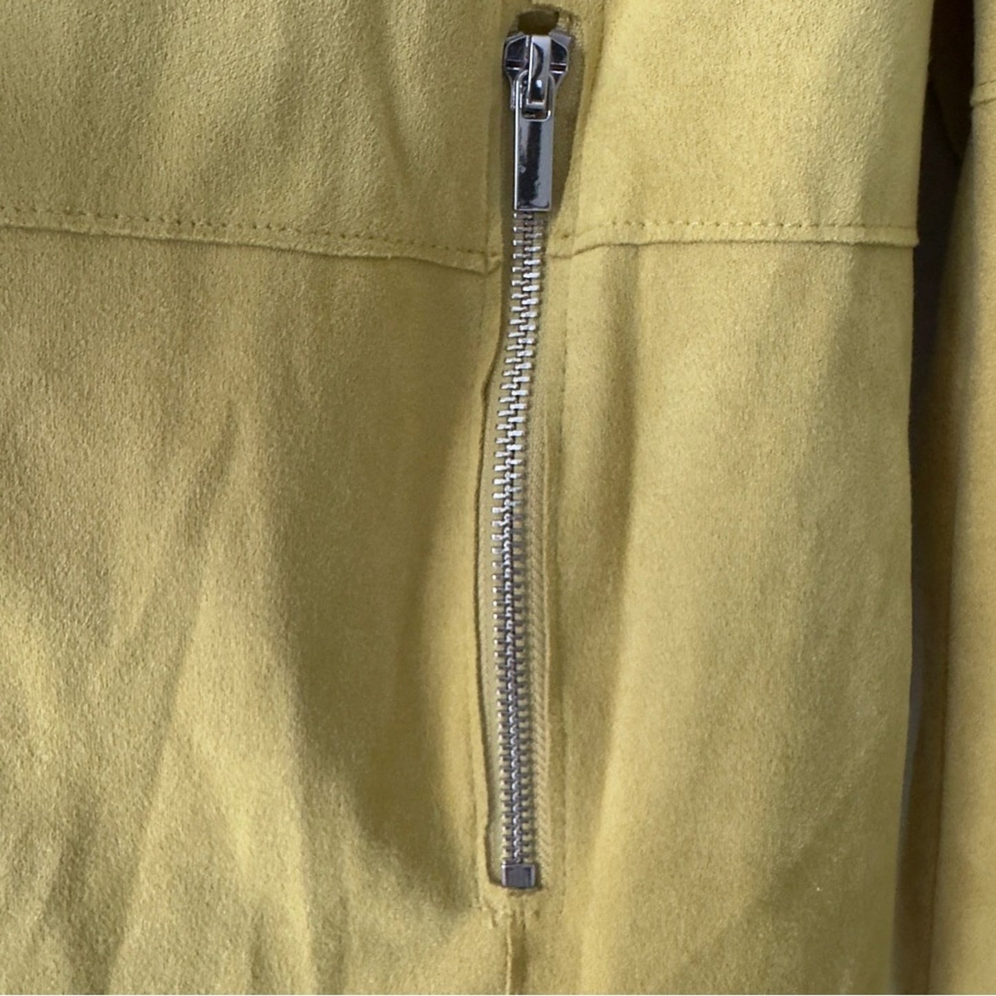 Bagatelle Faux Suede Yellow Open Front Jacket Long Sleeve Front Zipper Pockets M