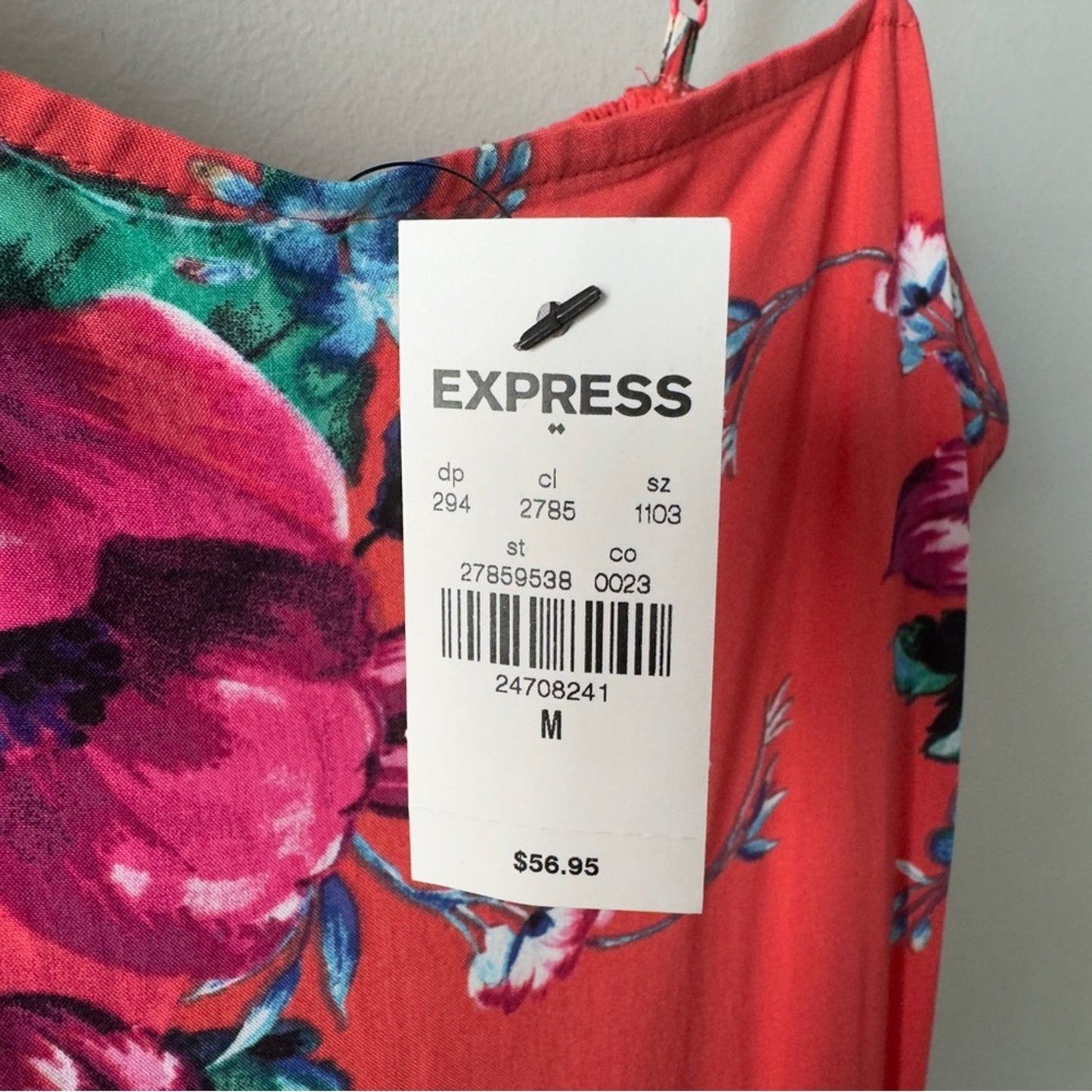 Express Floral Mini Faux Rap Dress adjustable spaghetti straps tropical ruffle M