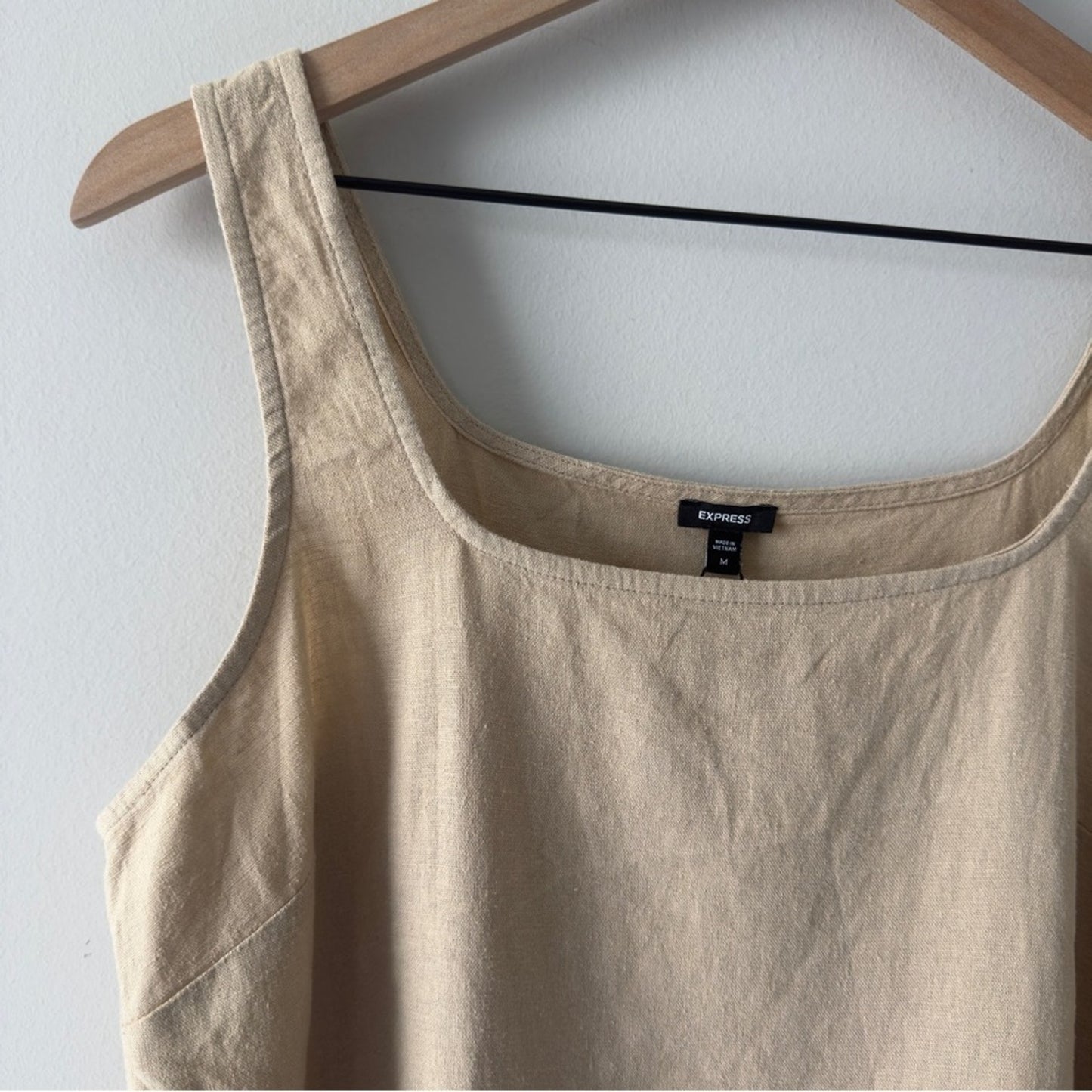 Express Linen Blend Sleeveless Tank Top in Cream tan minimalist solid casual NWT