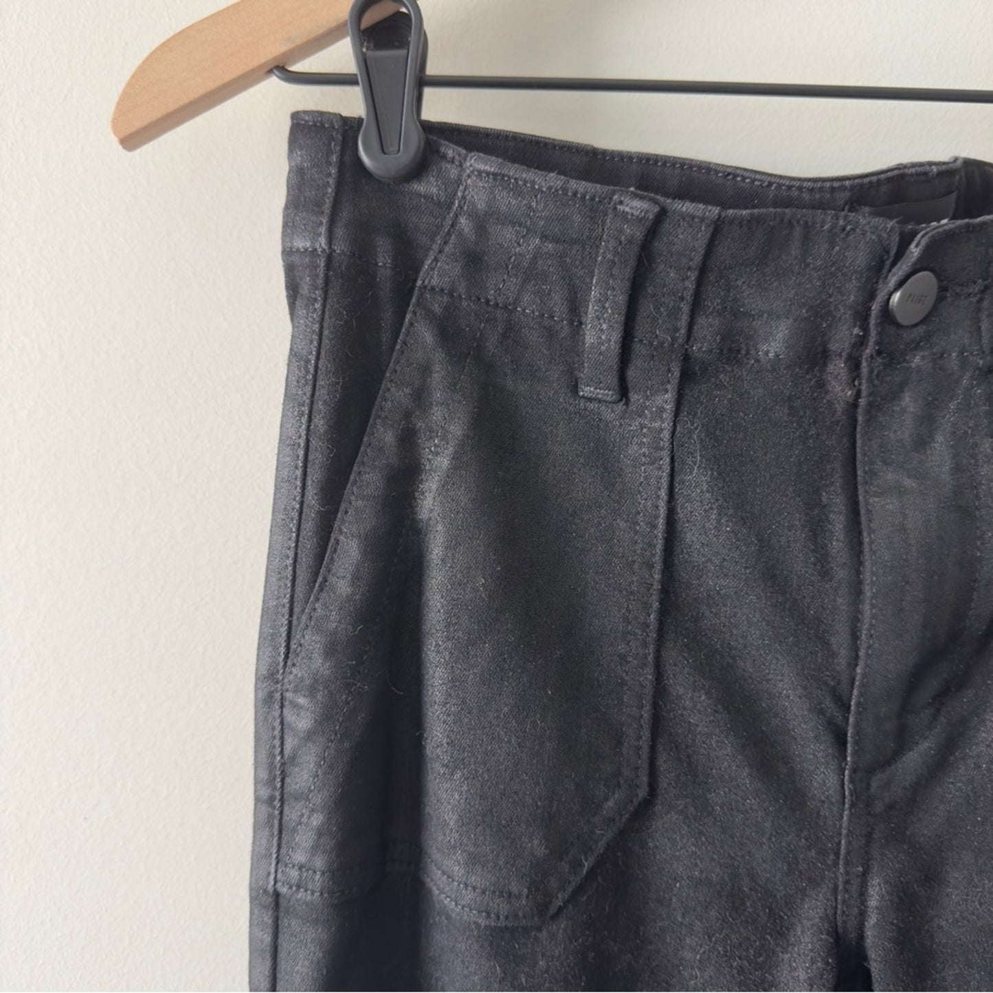 PAIGE Mayslie Jogger Black Casual Pants zipper ankles zip button pockets coated