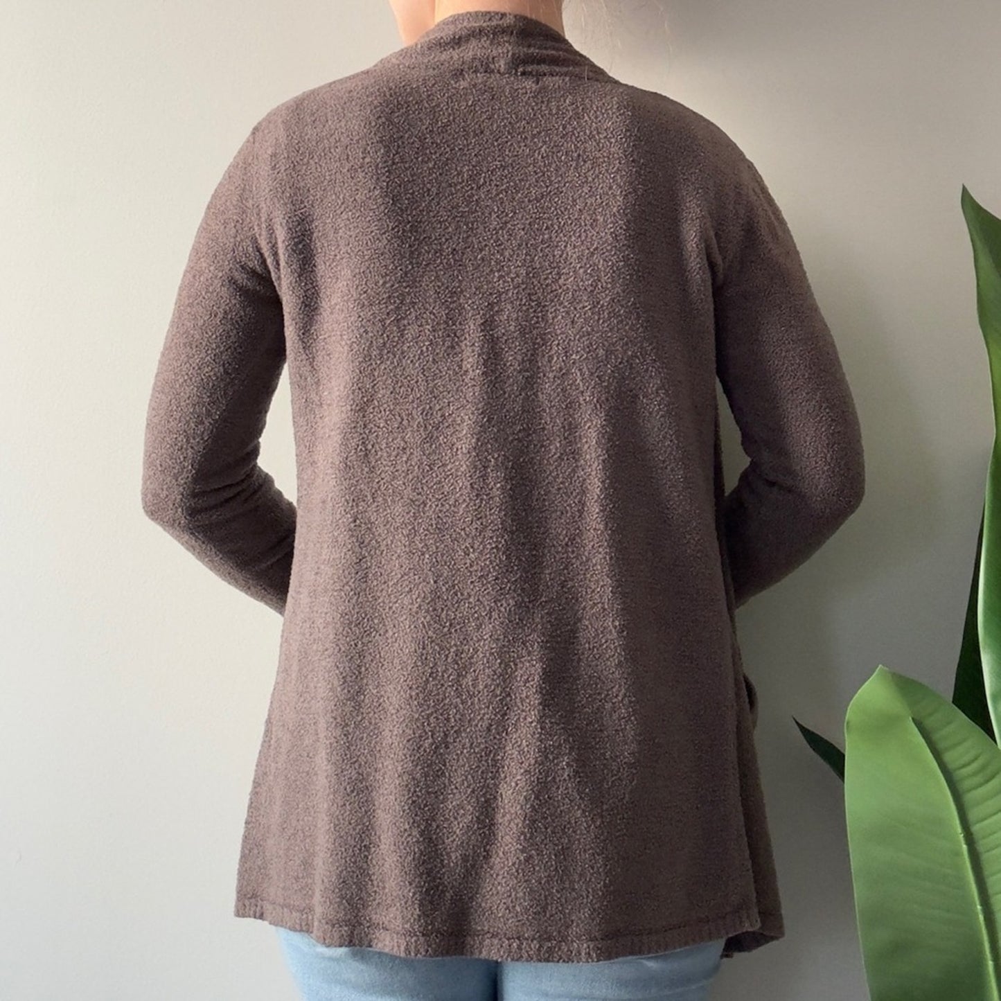 Barefoot Dreams Cozy Brown Open-Front Cardigan Long Sleeve Pockets Soft Winter S