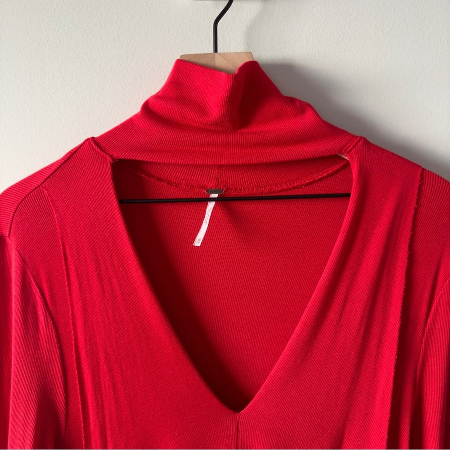 Free People Uptown Turtleneck Sweater Top Red choker cutout asymmetric hem tunic
