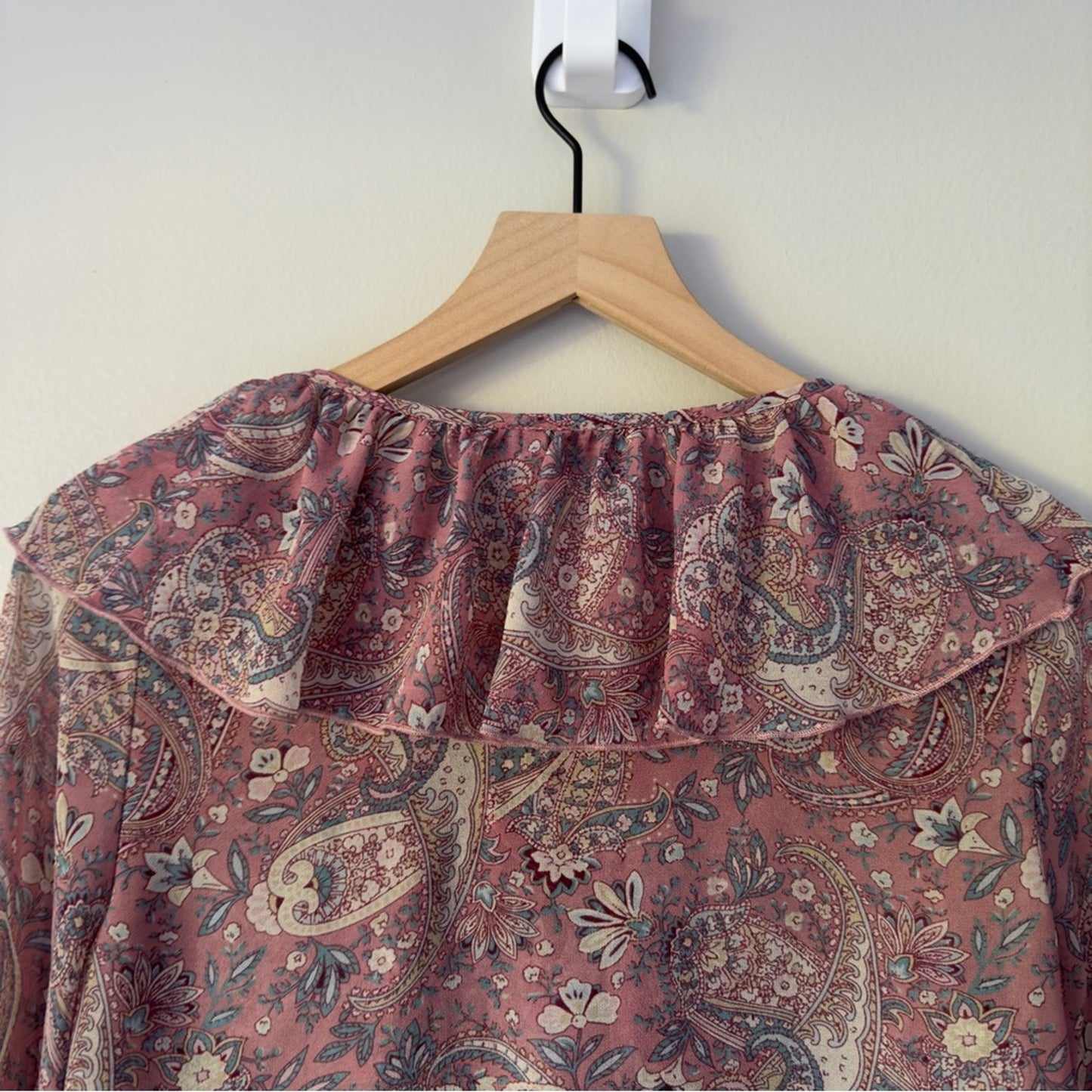 Show Me Your MuMu Sheer Long Sleeve Peasant Top Floral Paisley Lace Up Neckline