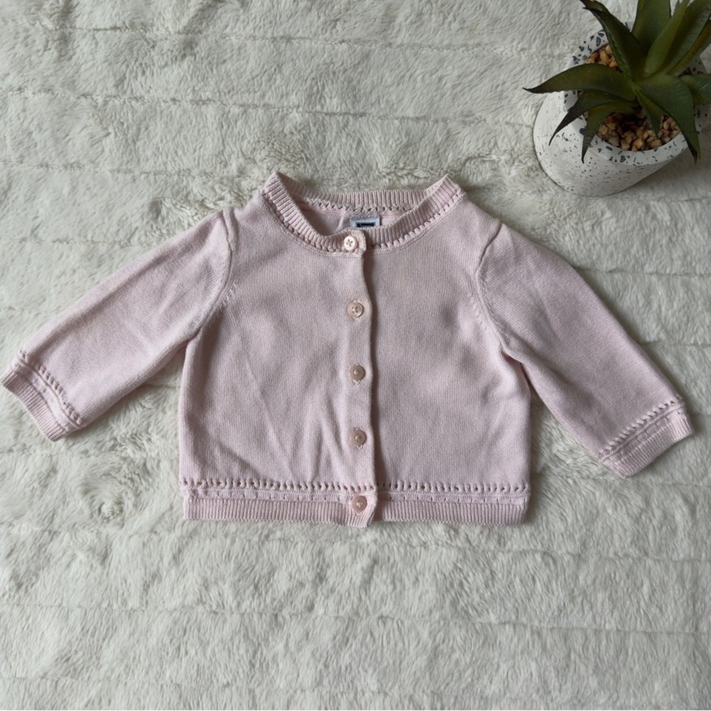 Janie and Jack 100% Cotton Blush Pink Baby Sweater cardigan long sleeve soft EUC