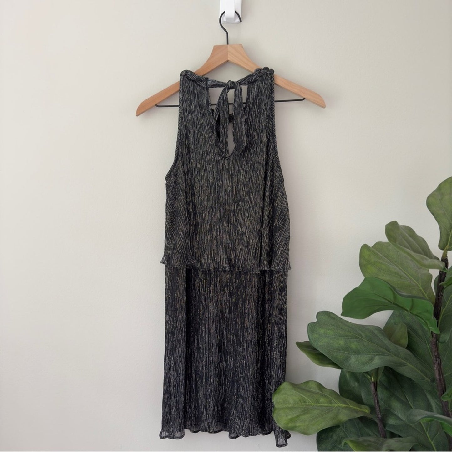 Ella Moss Twisted Keyhole Neckline Shimmer Tiered Mini Dress Sleeveless Flowy XS