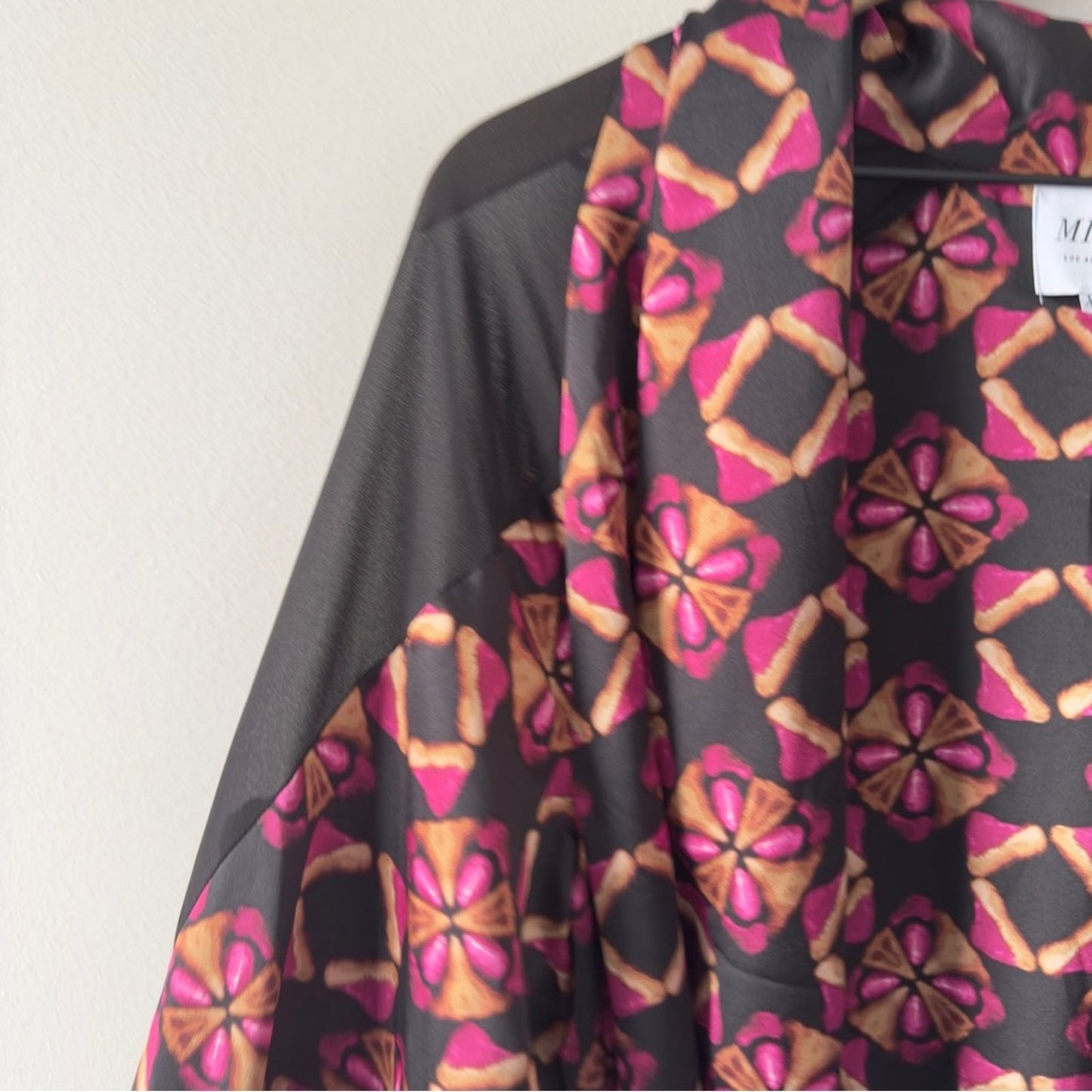 Misa Los Angeles Floral Wrap Dress Robe Long Sleeve Tie Waist Made in USA XS EUC