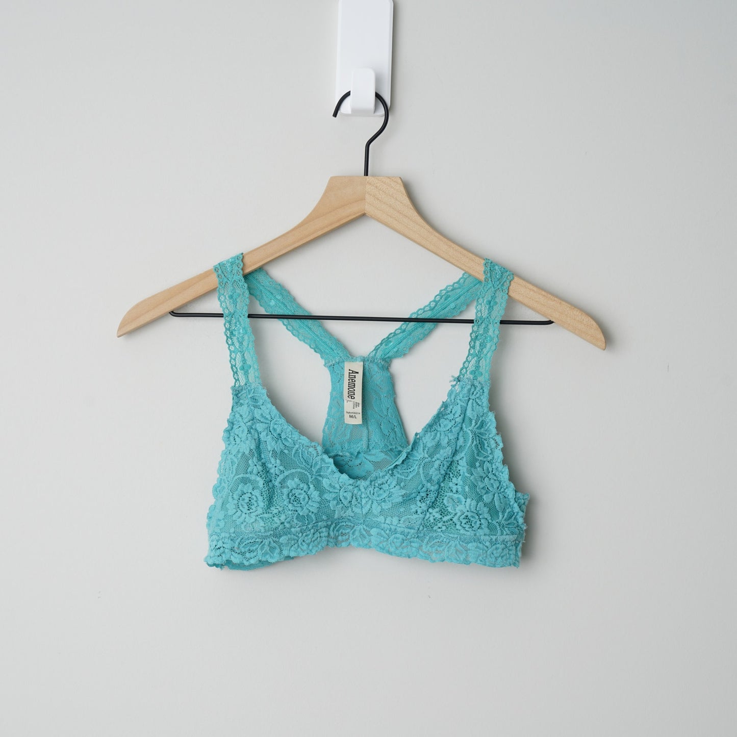 Anemone Floral Lace Scoop Bralette Racerback V-neck Sexy Romantic Turquoise M/L